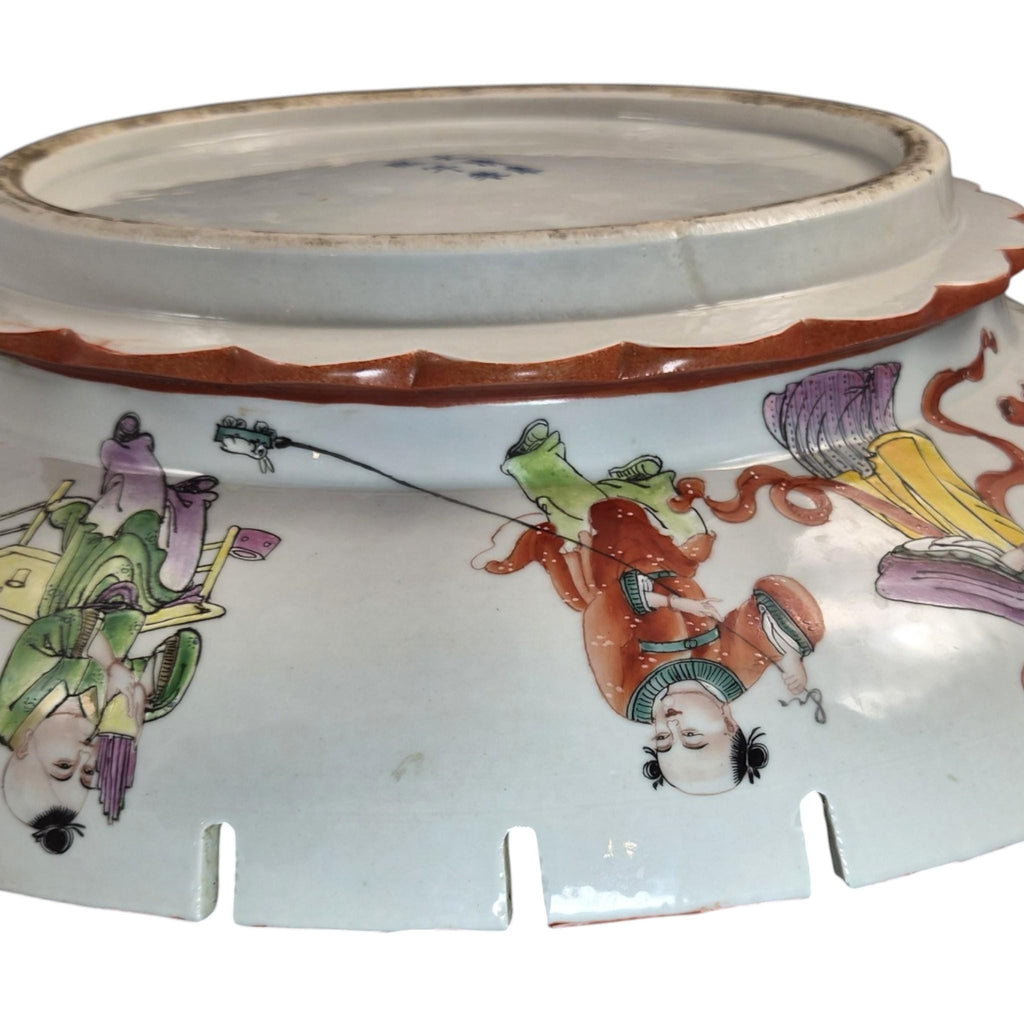 Rare Large Chinese Famille Rose Castellated Porcelain Bowl, c.1880