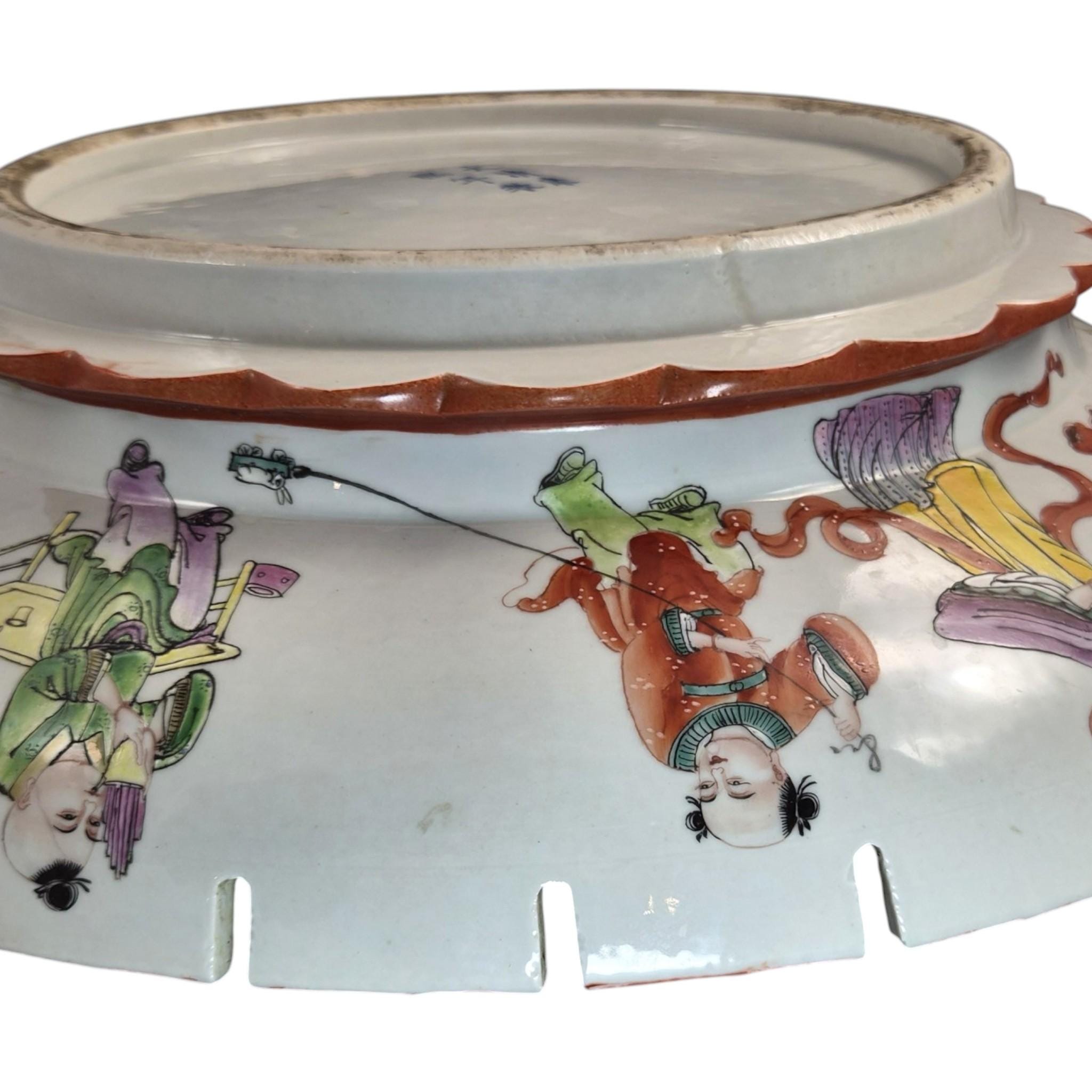 Rare Large Chinese Famille Rose Castellated Porcelain Bowl, c.1880