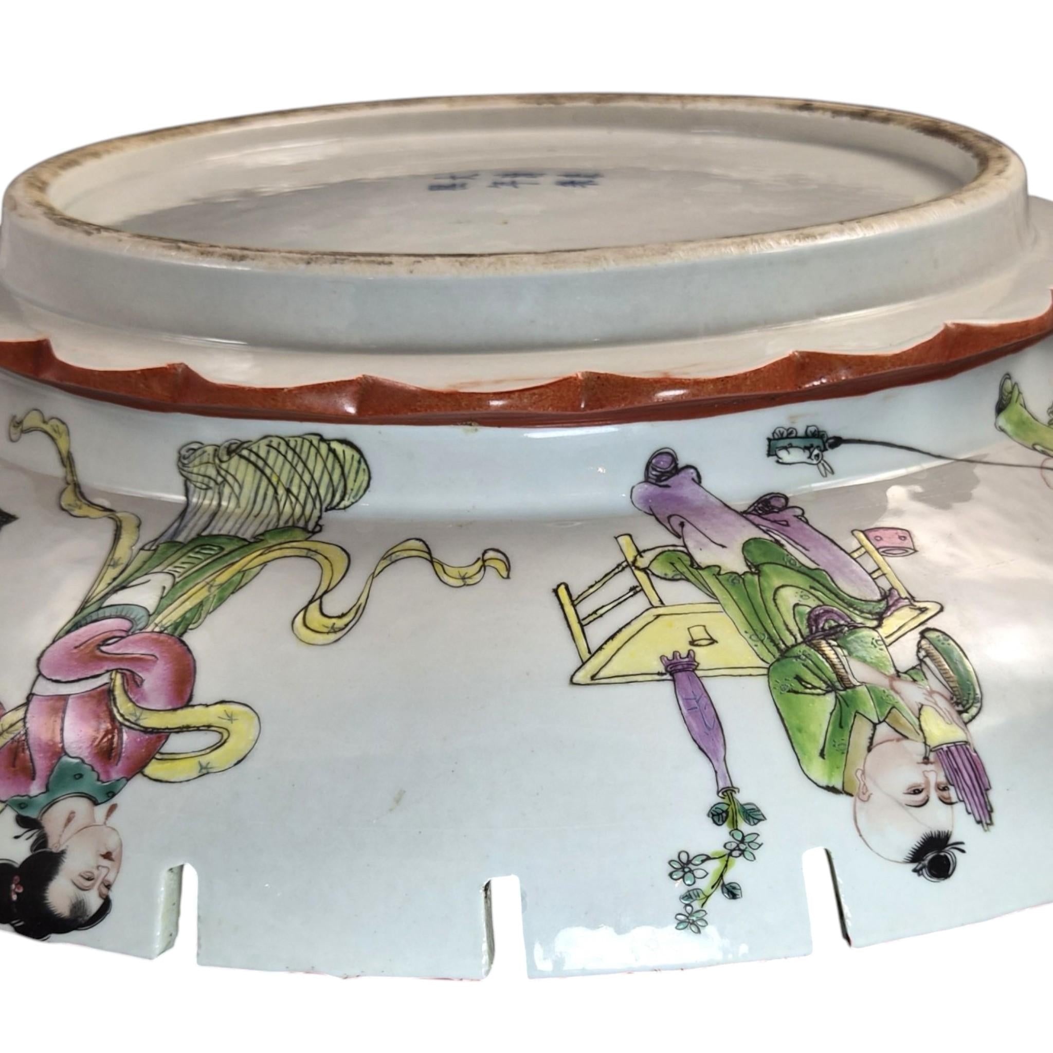 Rare Large Chinese Famille Rose Castellated Porcelain Bowl, c.1880