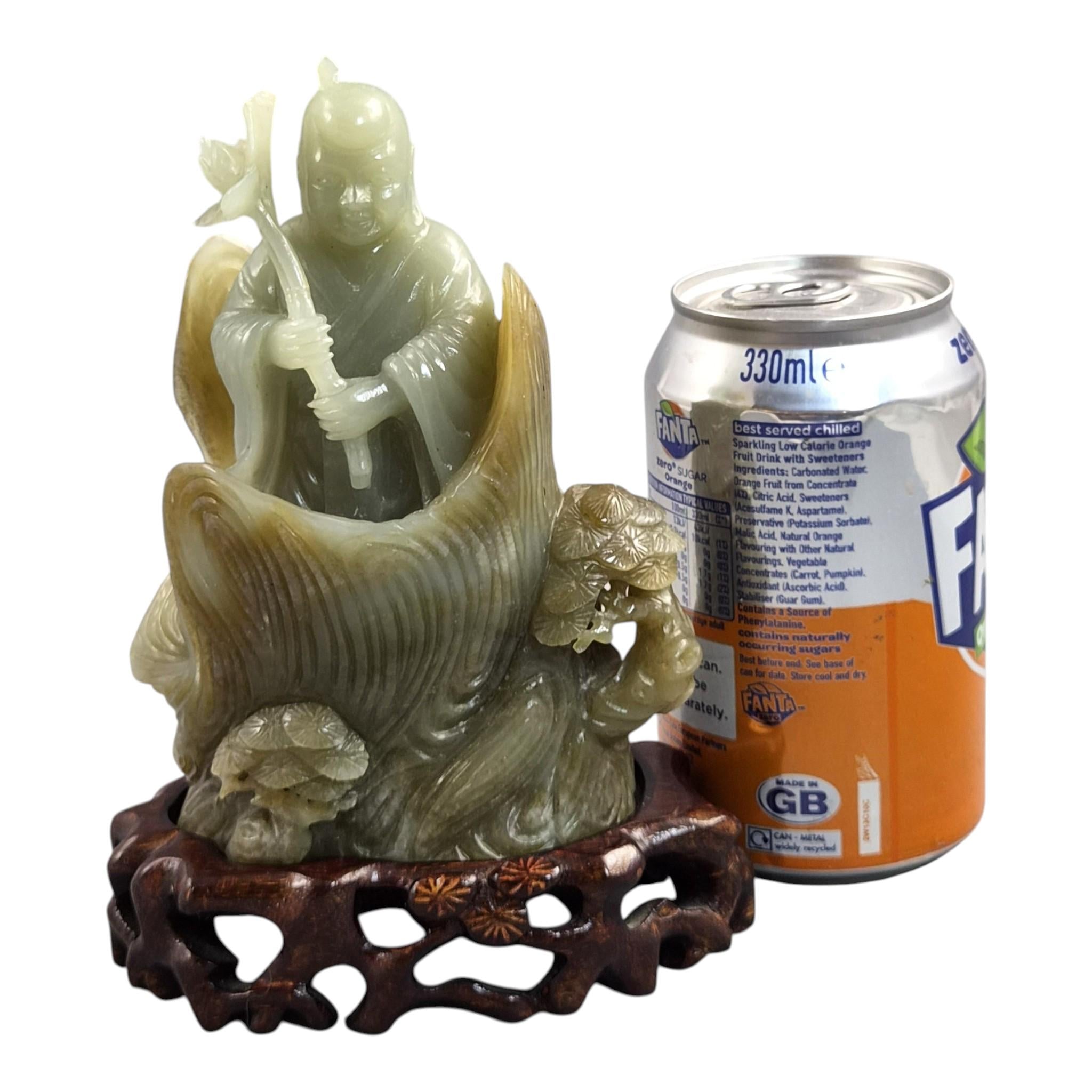 Large Chinese Carved Jadeite Figure with Lotus, Late Qing / Early Republic, 748g