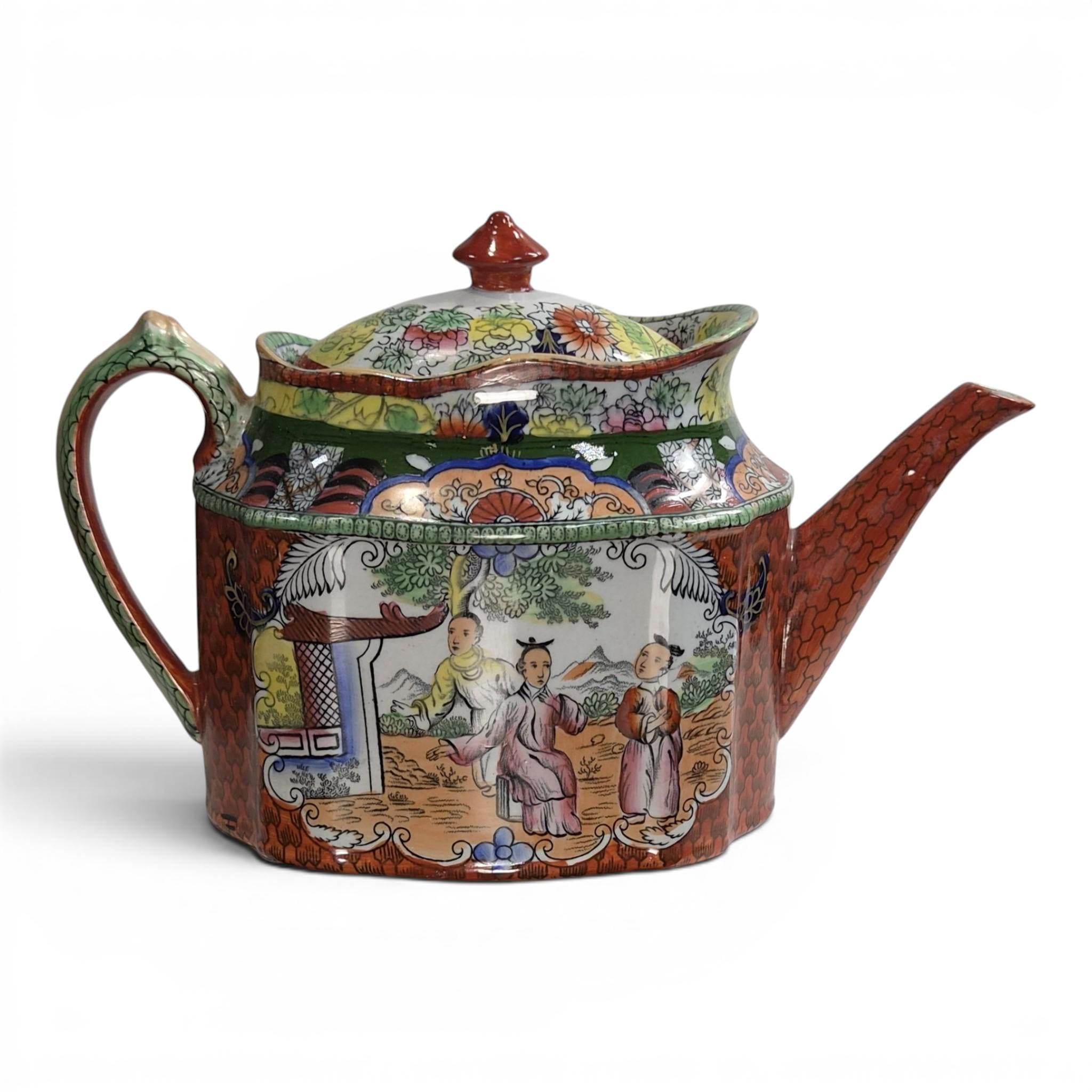 Rare Mason’s Patent Ironstone Red Scale Conversation New Oval Teapot c.1820–1830