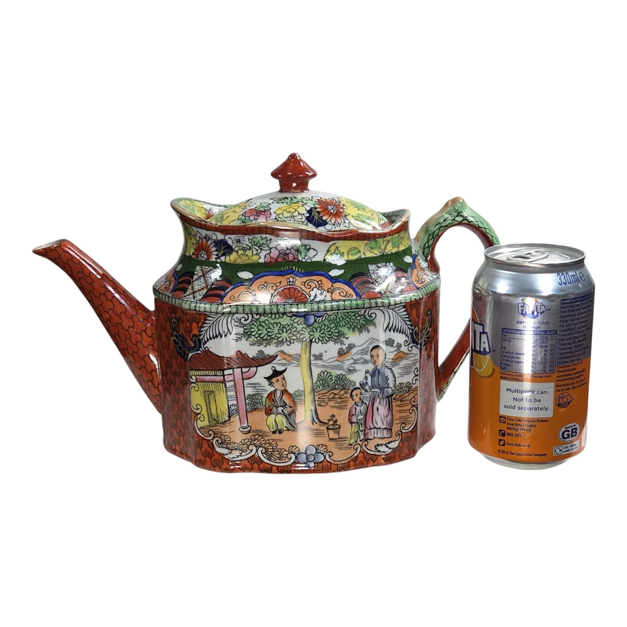 Rare Mason’s Patent Ironstone Red Scale Conversation New Oval Teapot c.1820–1830