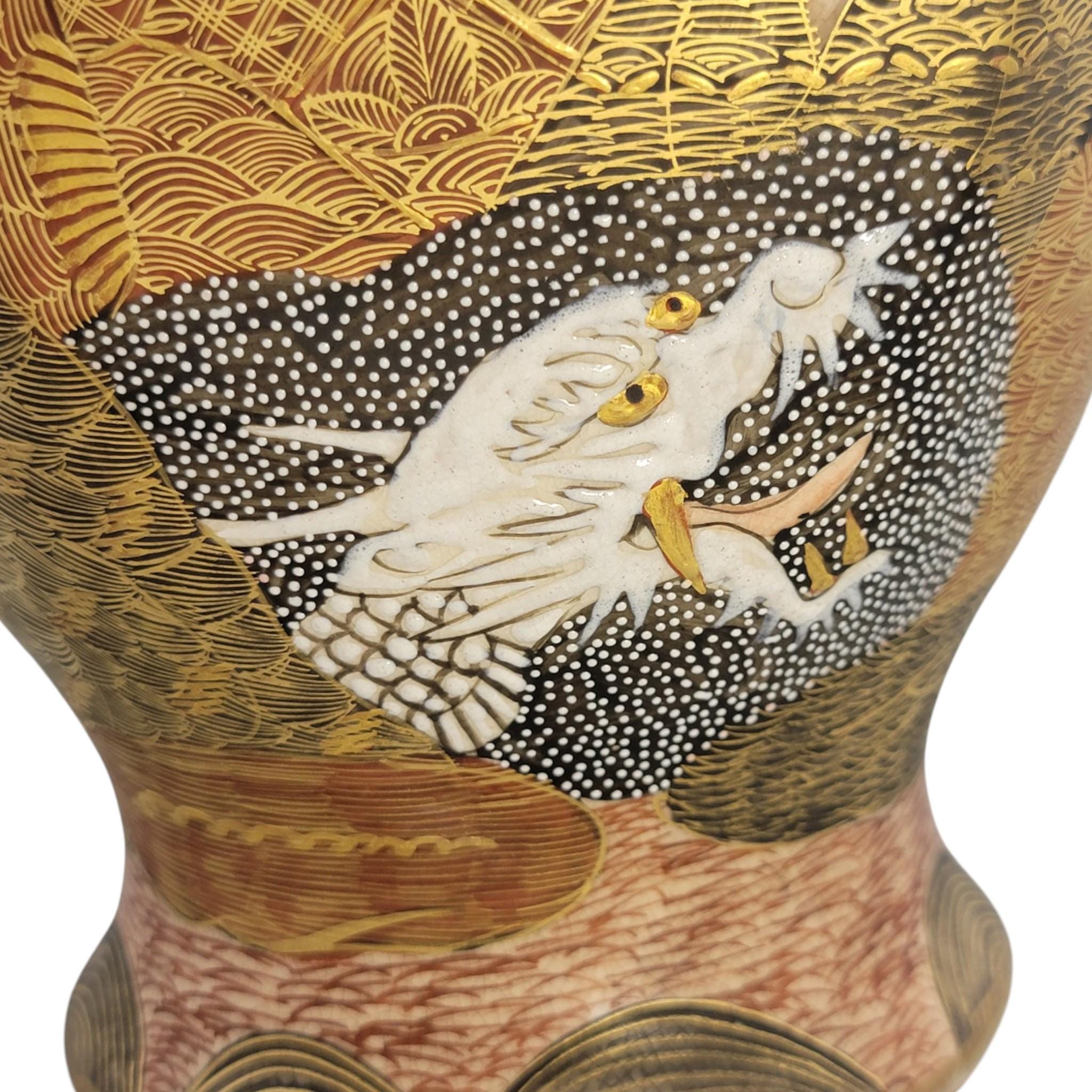 Large Japanese Satsuma Vase by Hotoda, Meiji Period 1000 Arhats & Dragon
