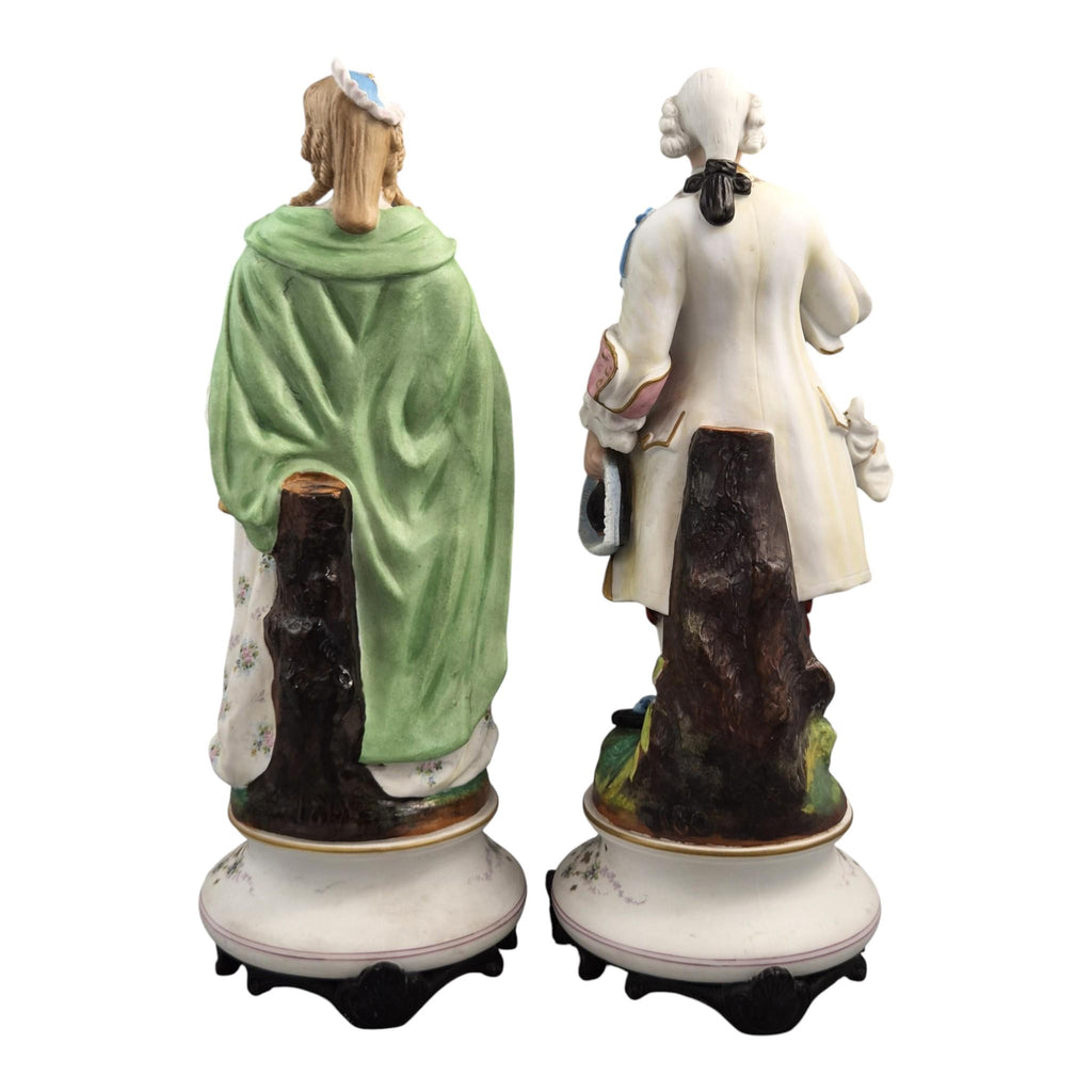 Rare Letu & Mauger Paris large romantic biscuit porcelain figures pair c1860s