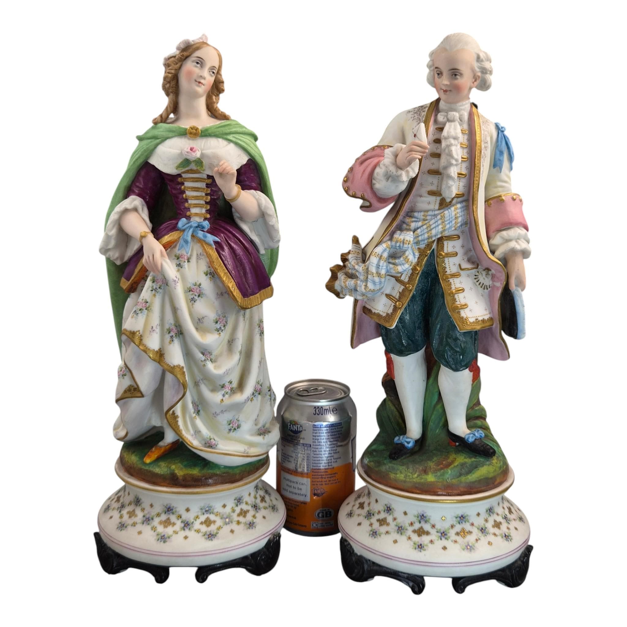 Rare Letu & Mauger Paris large romantic biscuit porcelain figures pair c1860s