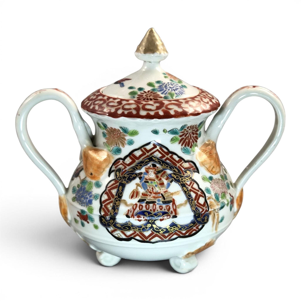 Rare Japanese Imari Sugar Bowl, Hichozan Fukagawa, Samurai Decor, c.1870–1880