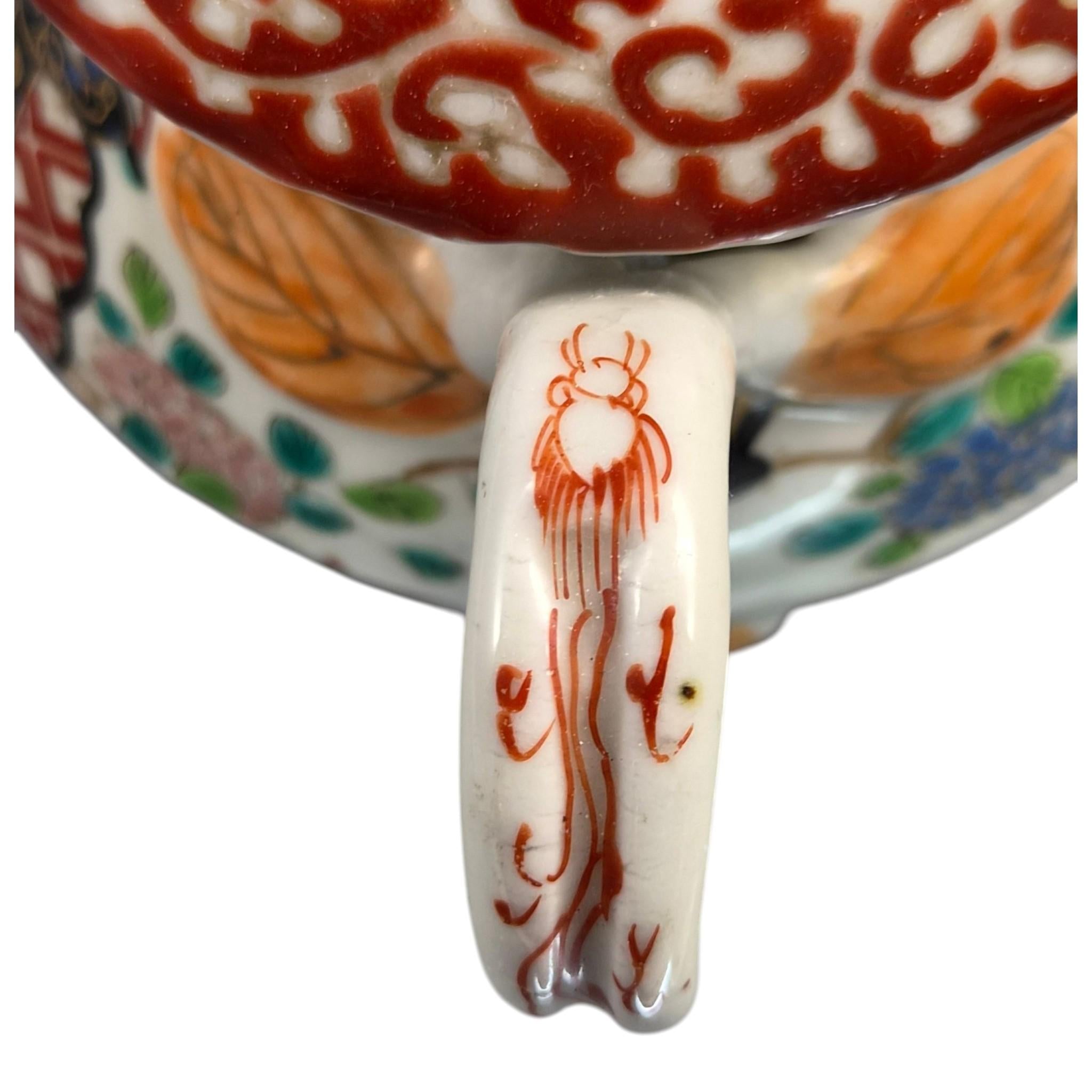 Rare Japanese Imari Sugar Bowl, Hichozan Fukagawa, Samurai Decor, c.1870–1880