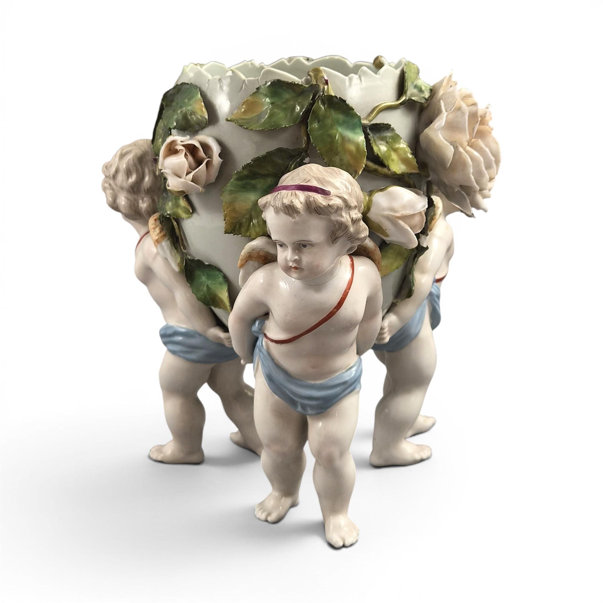 Rare Sitzendorf Cherub Egg Vase Centrepiece, Germany, c.1884–1902