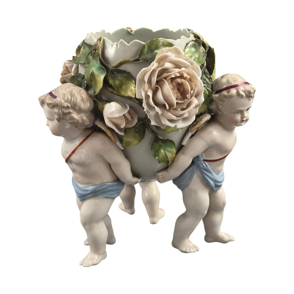Rare Sitzendorf Cherub Egg Vase Centrepiece, Germany, c.1884–1902