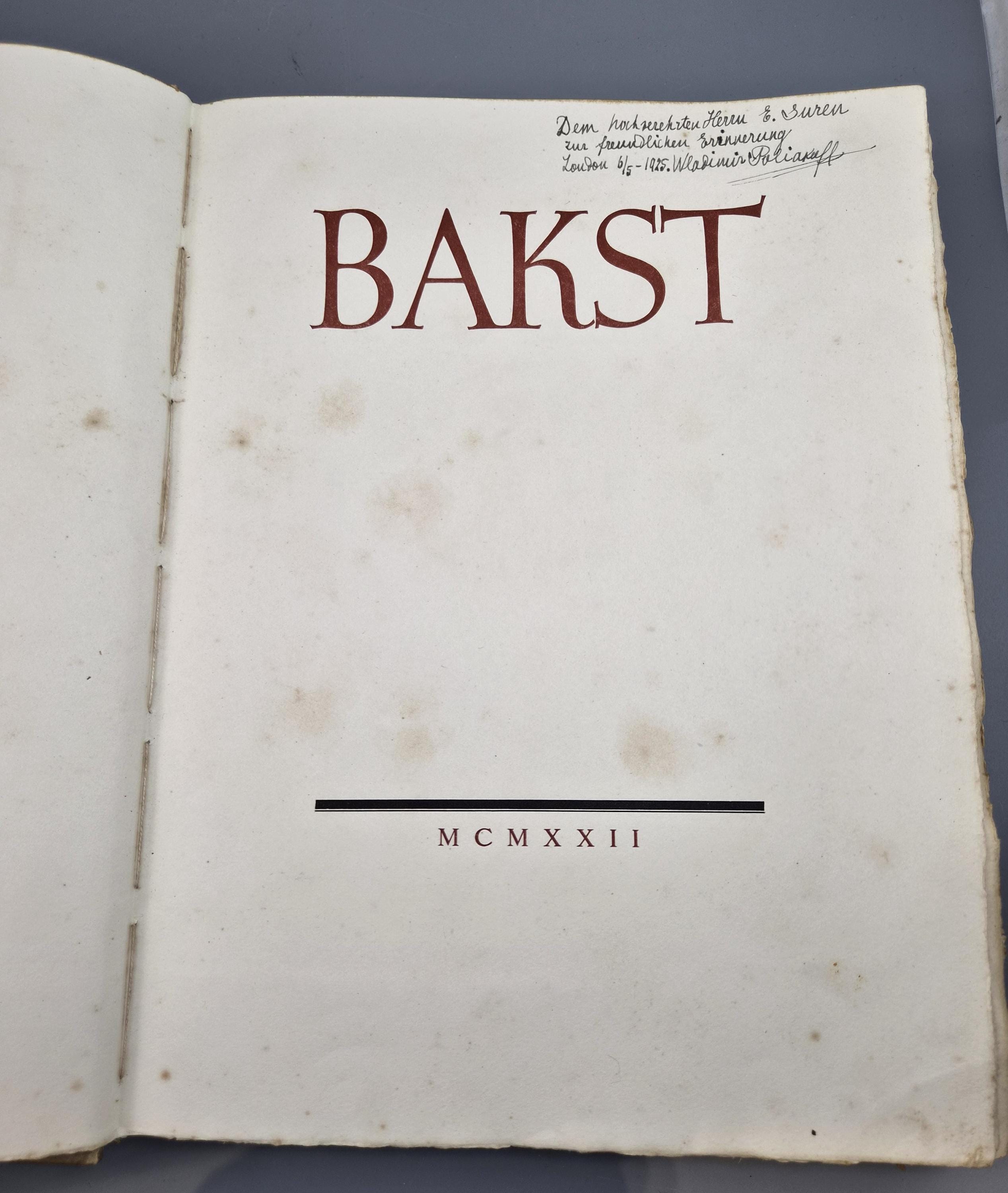 Léon Bakst the story of his life true first edition Berlin 1922 copy 11/600 original slipcase inscribed Wladimir Poliakoff
