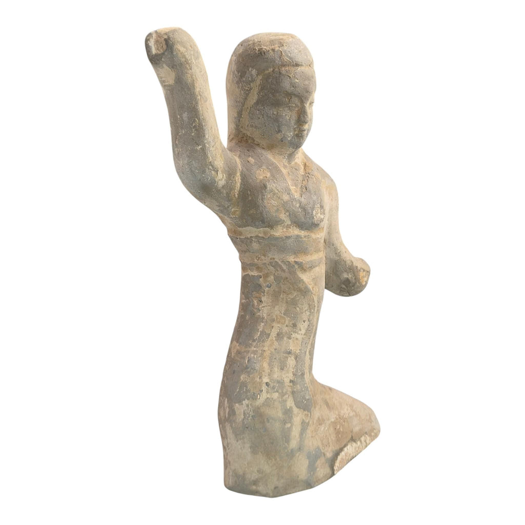 Large Chinese Han Dynasty Grey Pottery Dancer Figure, Ancient Mingqi Tomb Sculpture, 27.5 cm