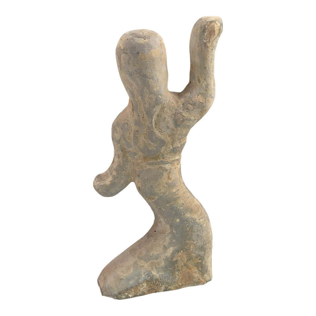 Large Chinese Han Dynasty Grey Pottery Dancer Figure, Ancient Mingqi Tomb Sculpture, 27.5 cm