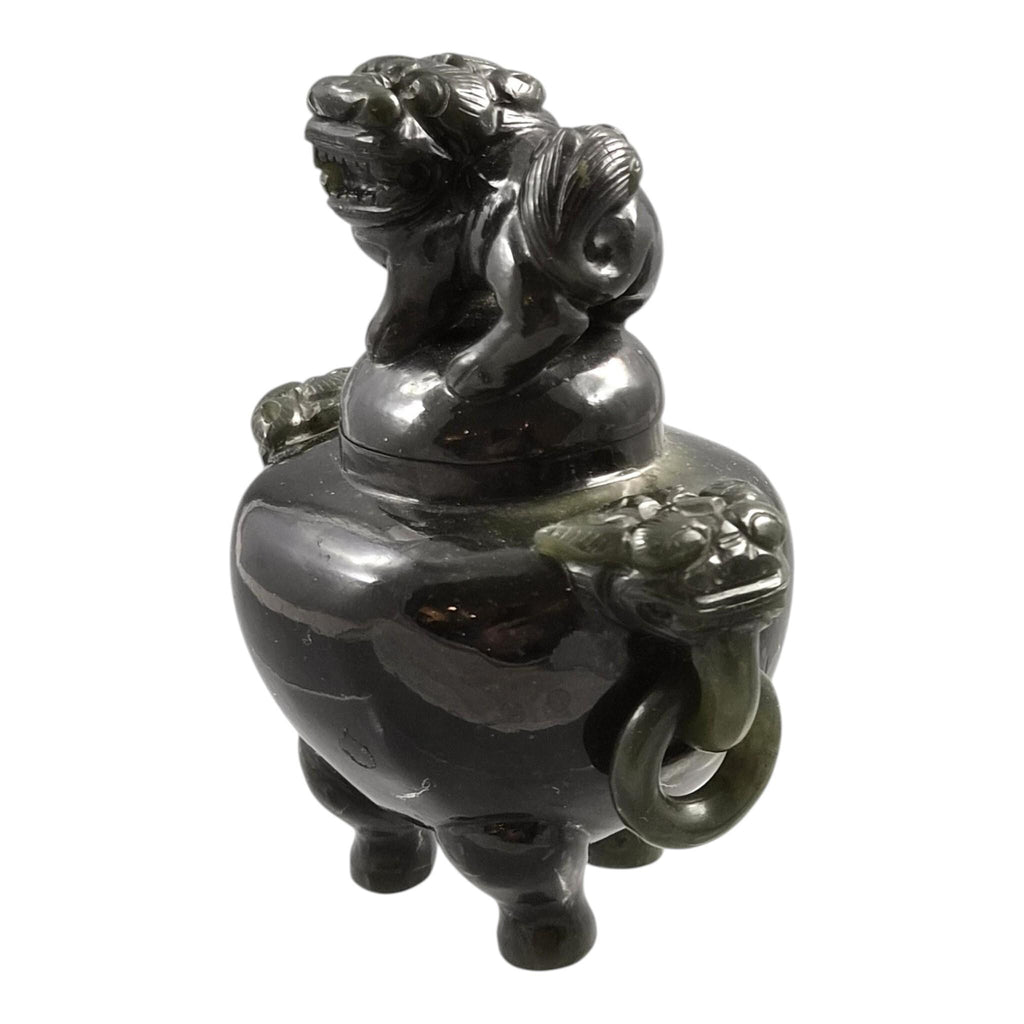Antique Chinese Jade Tripod Incense Burner with Foo Dog Cover, c. 1900–1920