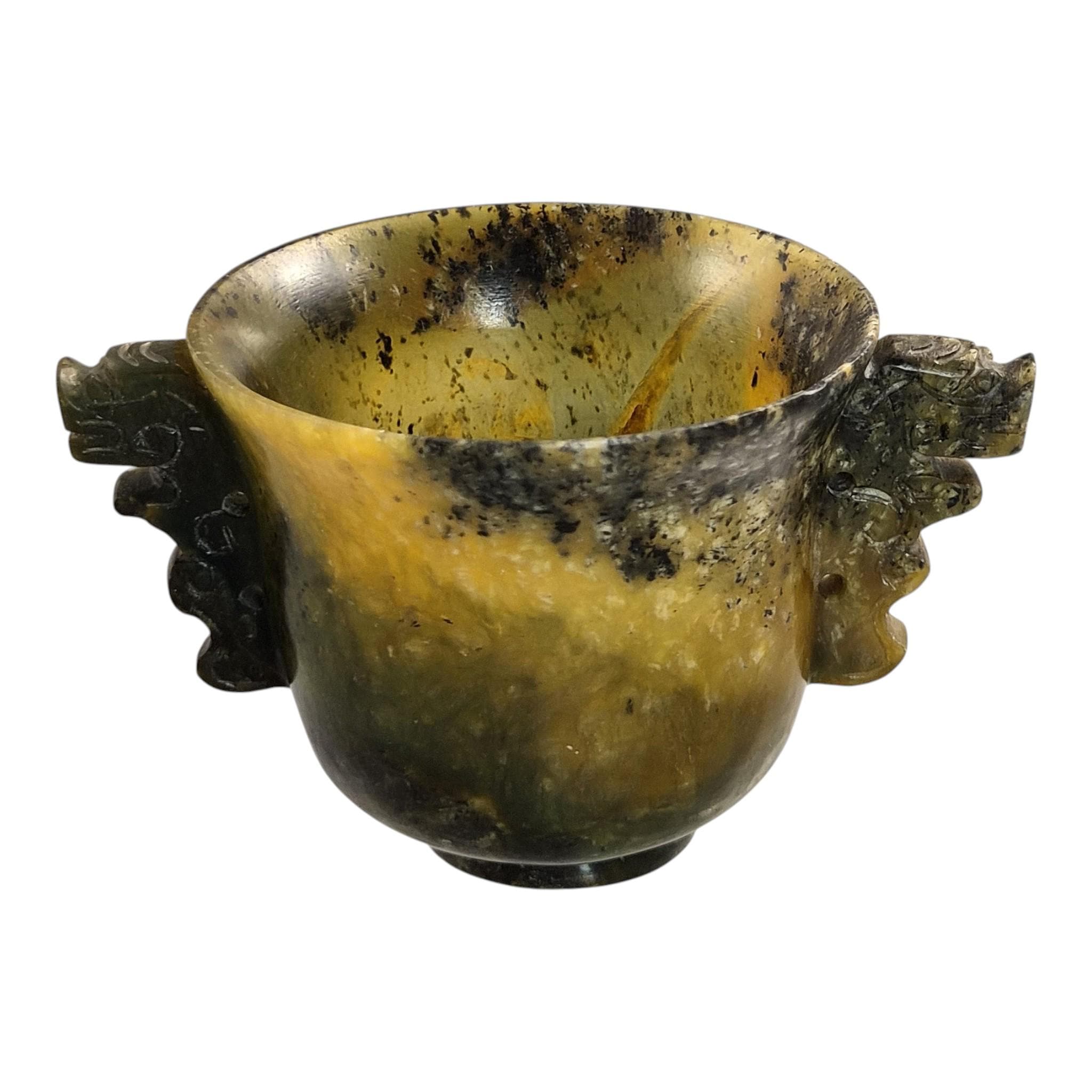 Antique Chinese Nephrite Archaistic Cup with Taotie Handles c. 1900–1910