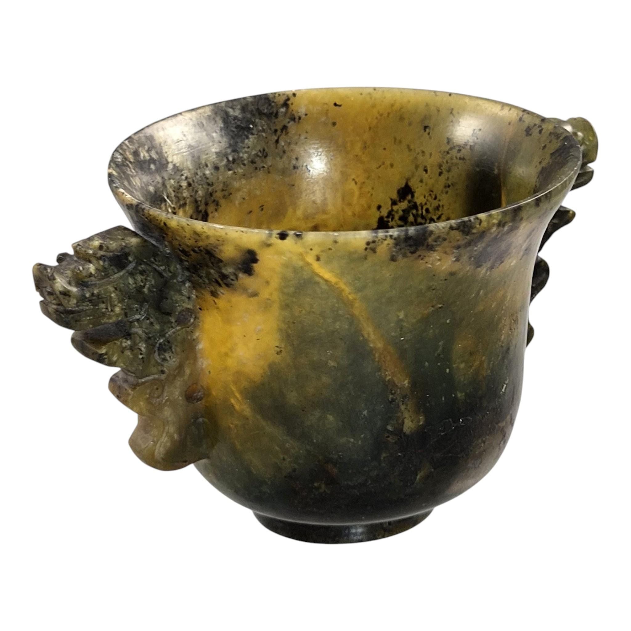 Antique Chinese Nephrite Archaistic Cup with Taotie Handles c. 1900–1910