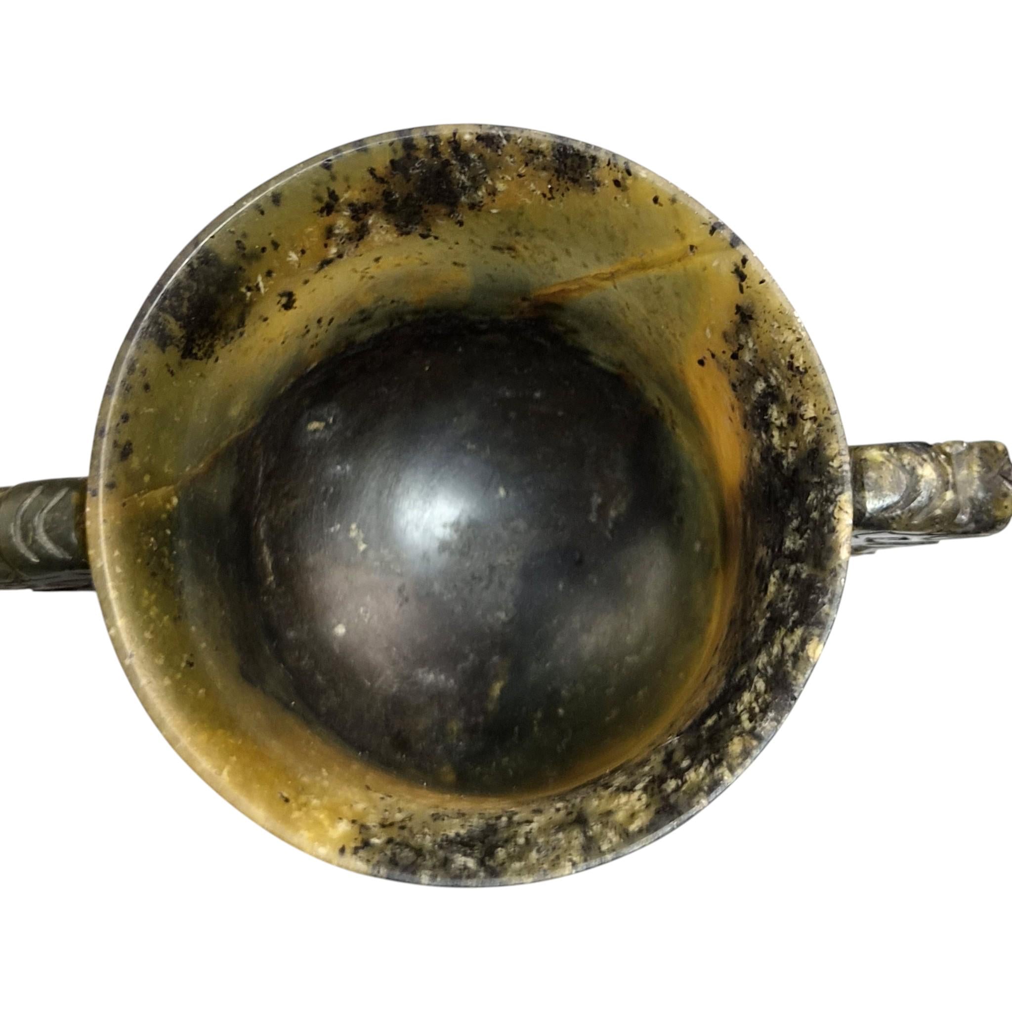 Antique Chinese Nephrite Archaistic Cup with Taotie Handles c. 1900–1910