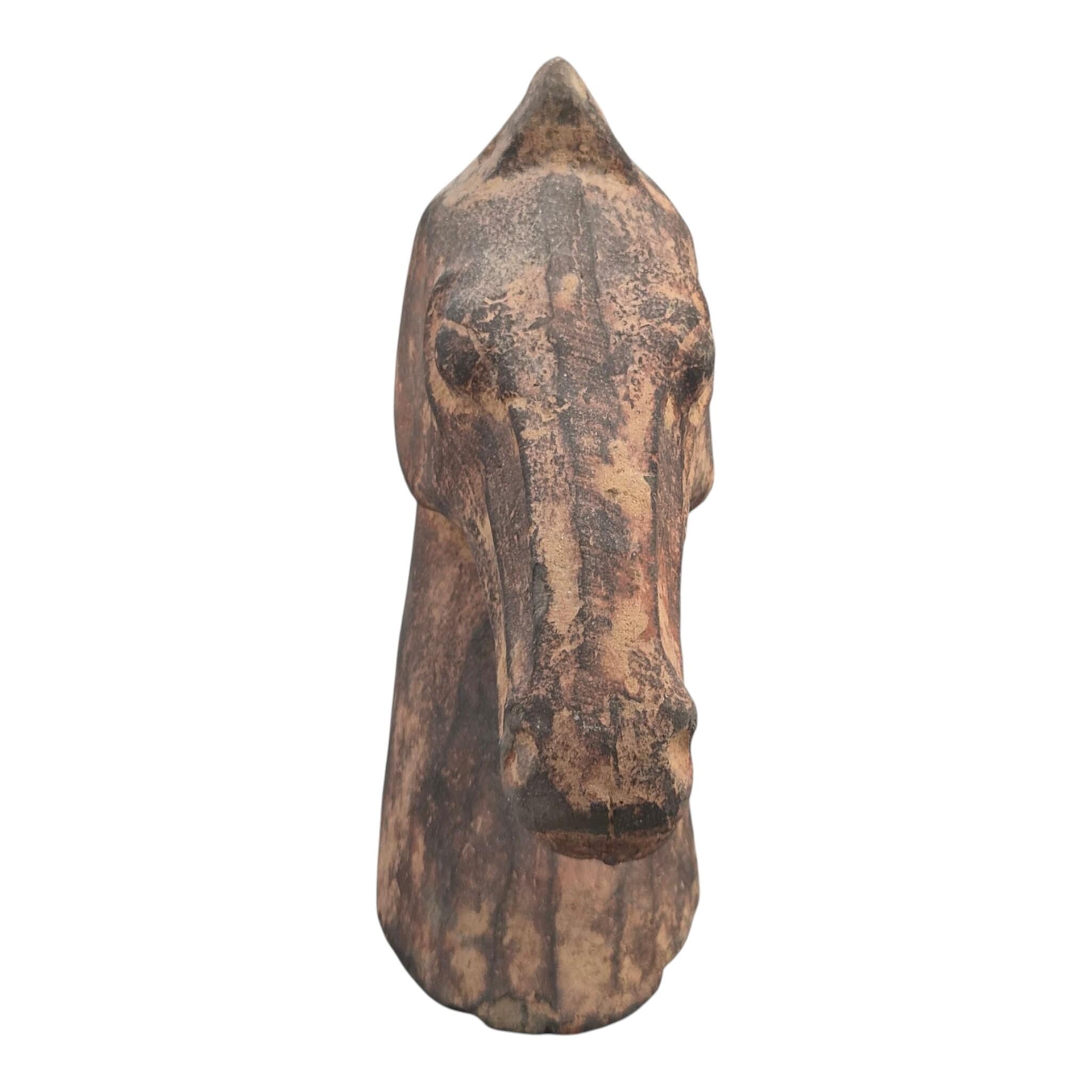 Chinese Han Dynasty Type Painted Terracotta Horse Head, Mingqi Tomb Figure