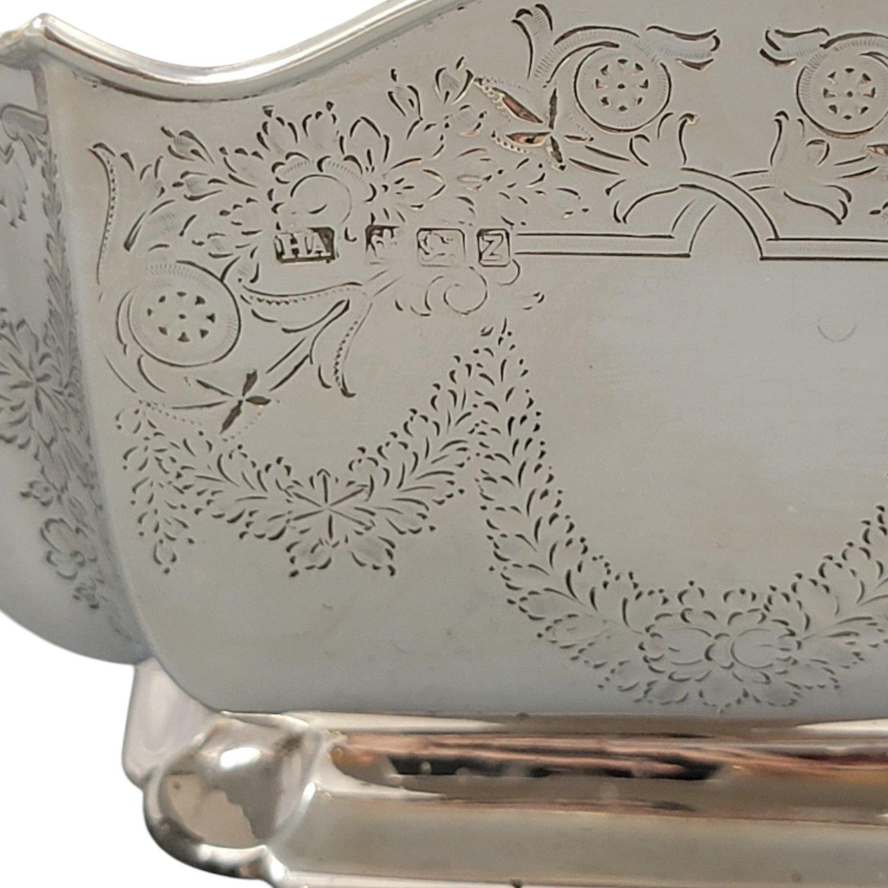 Victorian sterling silver tea service Atkin Brothers Sheffield 1892, four-piece antique silver teapot set with gilt sugar bowl, 1833 g