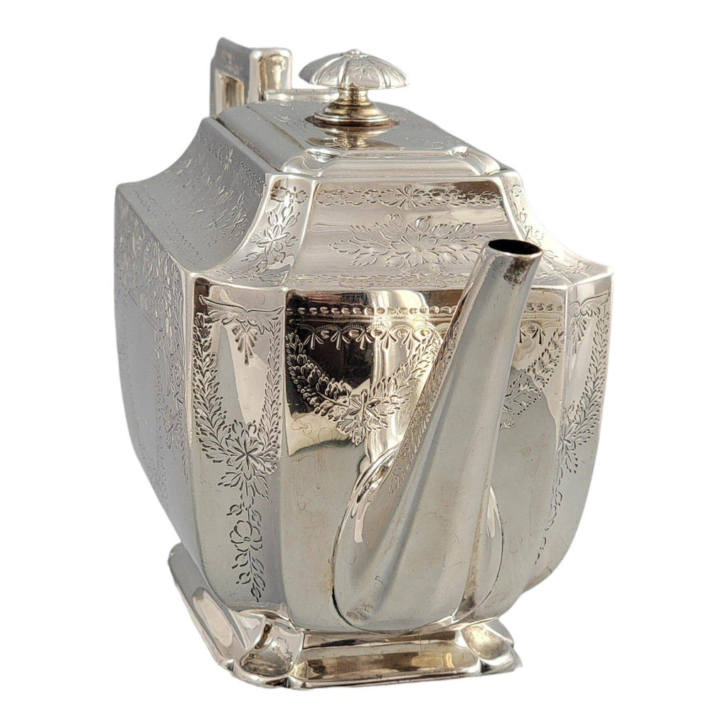 Victorian sterling silver tea service Atkin Brothers Sheffield 1892, four-piece antique silver teapot set with gilt sugar bowl, 1833 g