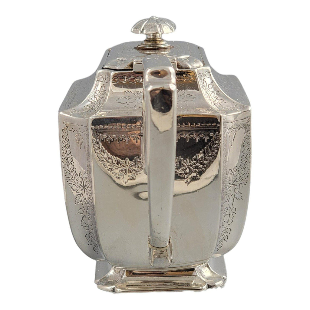 Victorian sterling silver tea service Atkin Brothers Sheffield 1892, four-piece antique silver teapot set with gilt sugar bowl, 1833 g