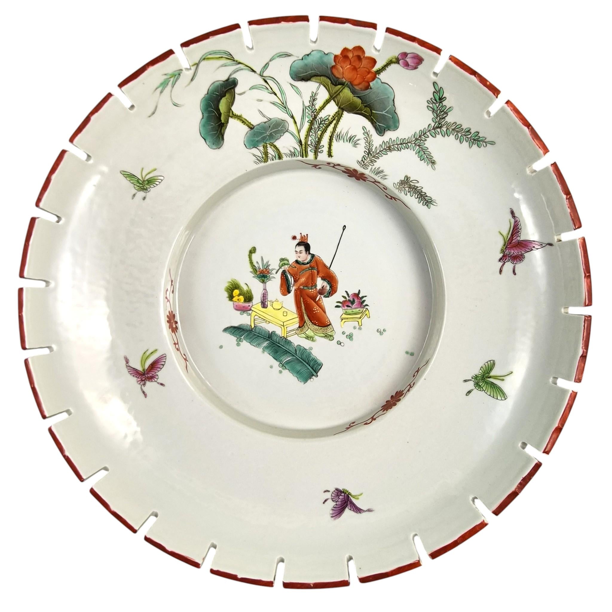 Rare Large Chinese Famille Rose Castellated Porcelain Bowl, c.1880