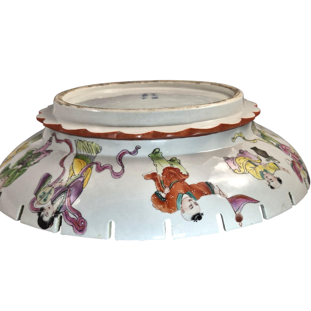 Rare Large Chinese Famille Rose Castellated Porcelain Bowl, c.1880
