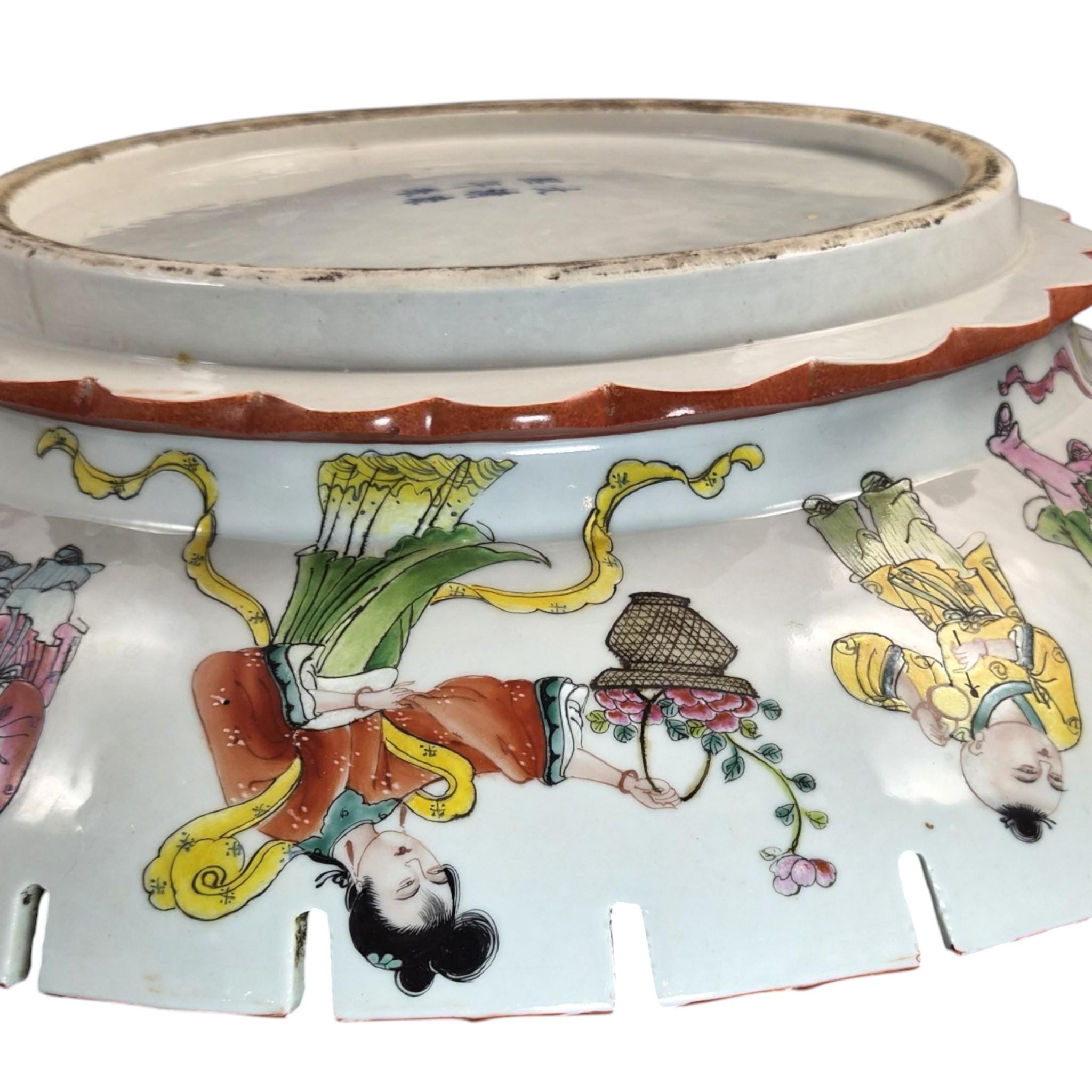 Rare Large Chinese Famille Rose Castellated Porcelain Bowl, c.1880