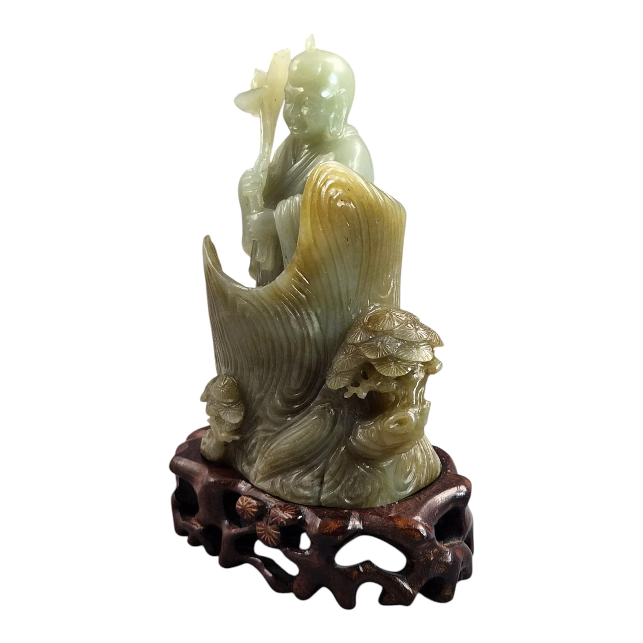 Large Chinese Carved Jadeite Figure with Lotus, Late Qing / Early Republic, 748g