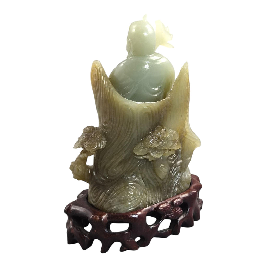 Large Chinese Carved Jadeite Figure with Lotus, Late Qing / Early Republic, 748g