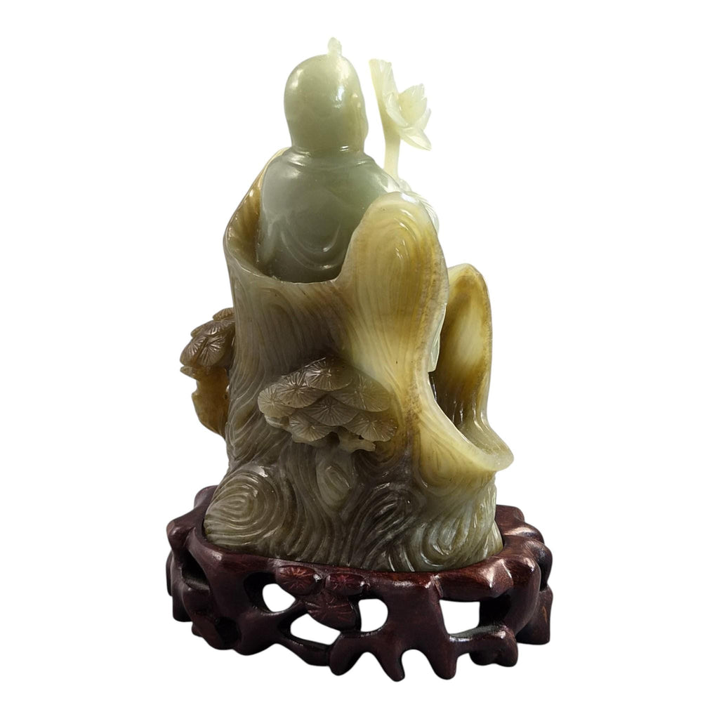 Large Chinese Carved Jadeite Figure with Lotus, Late Qing / Early Republic, 748g