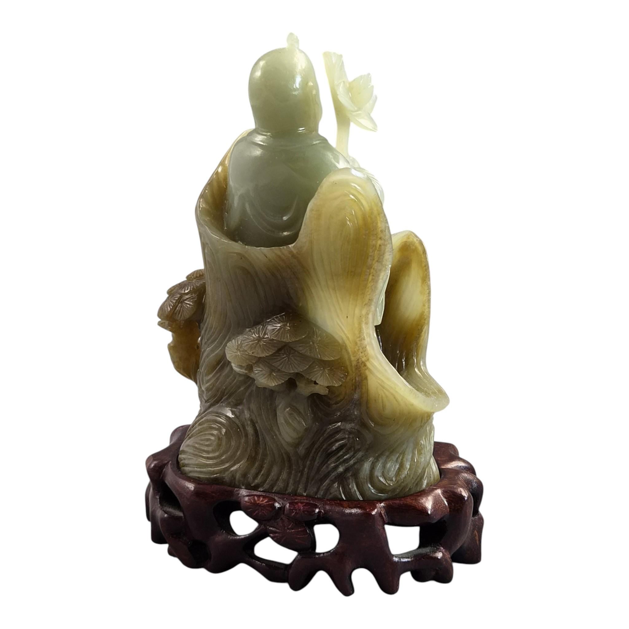 Large Chinese Carved Jadeite Figure with Lotus, Late Qing / Early Republic, 748g