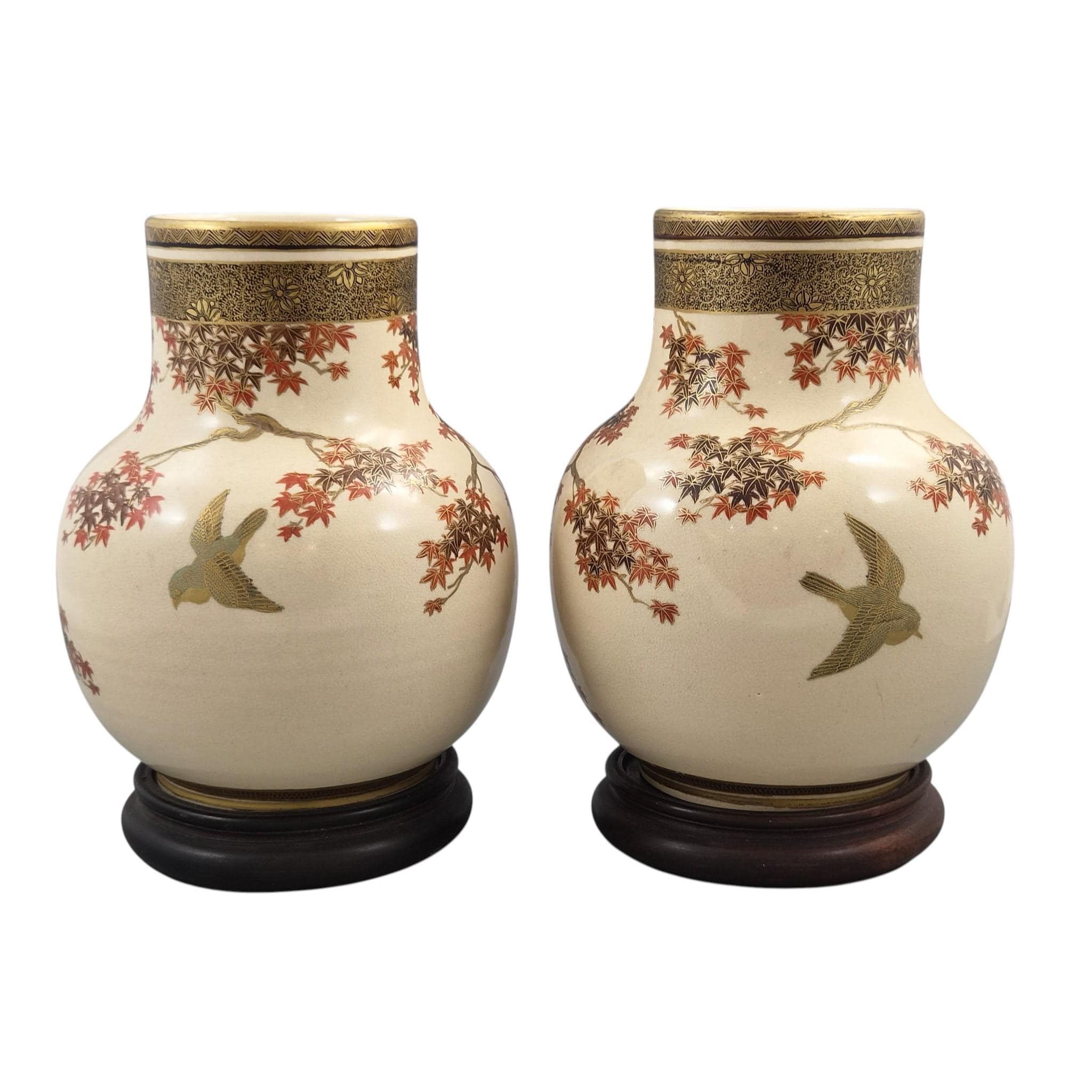 Pair of Japanese Meiji Satsuma Vases by Kinkōzan, Kyoto, c.1890–1910