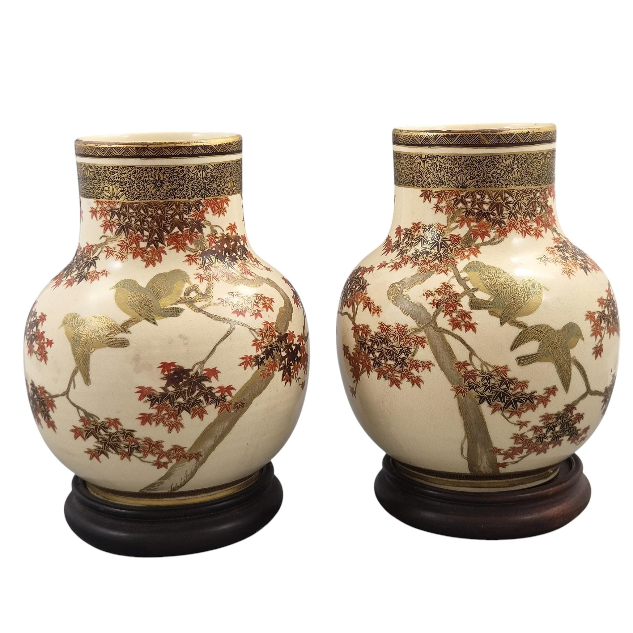 Pair of Japanese Meiji Satsuma Vases by Kinkōzan, Kyoto, c.1890–1910