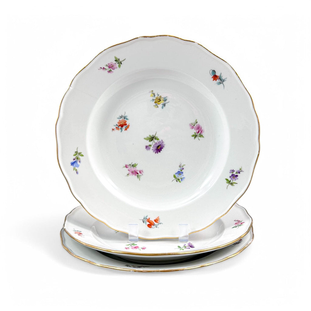 Antique Meissen Streublumen porcelain plates set of 3 hand painted floral German china 1880s