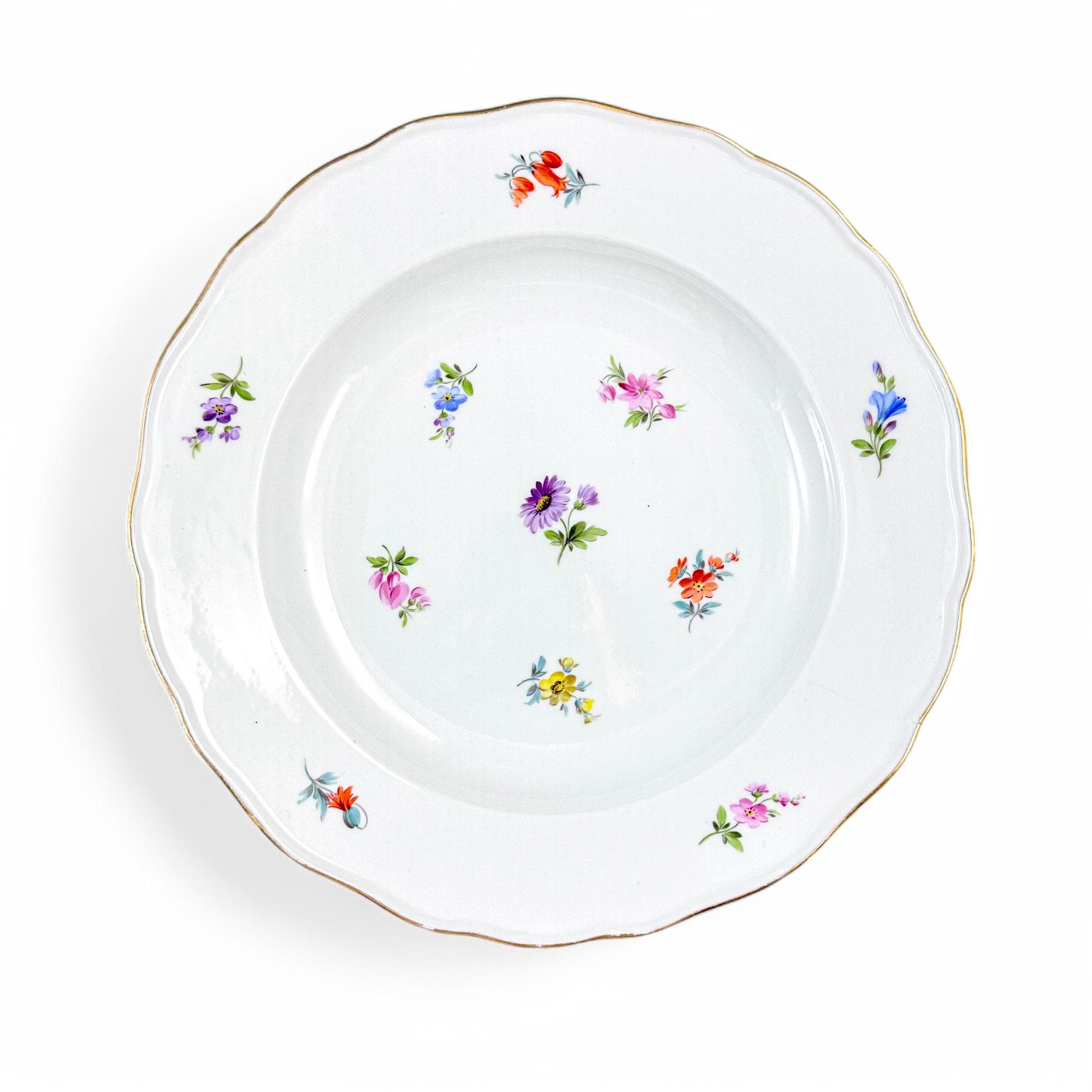 Antique Meissen Streublumen porcelain plates set of 3 hand painted floral German china 1880s