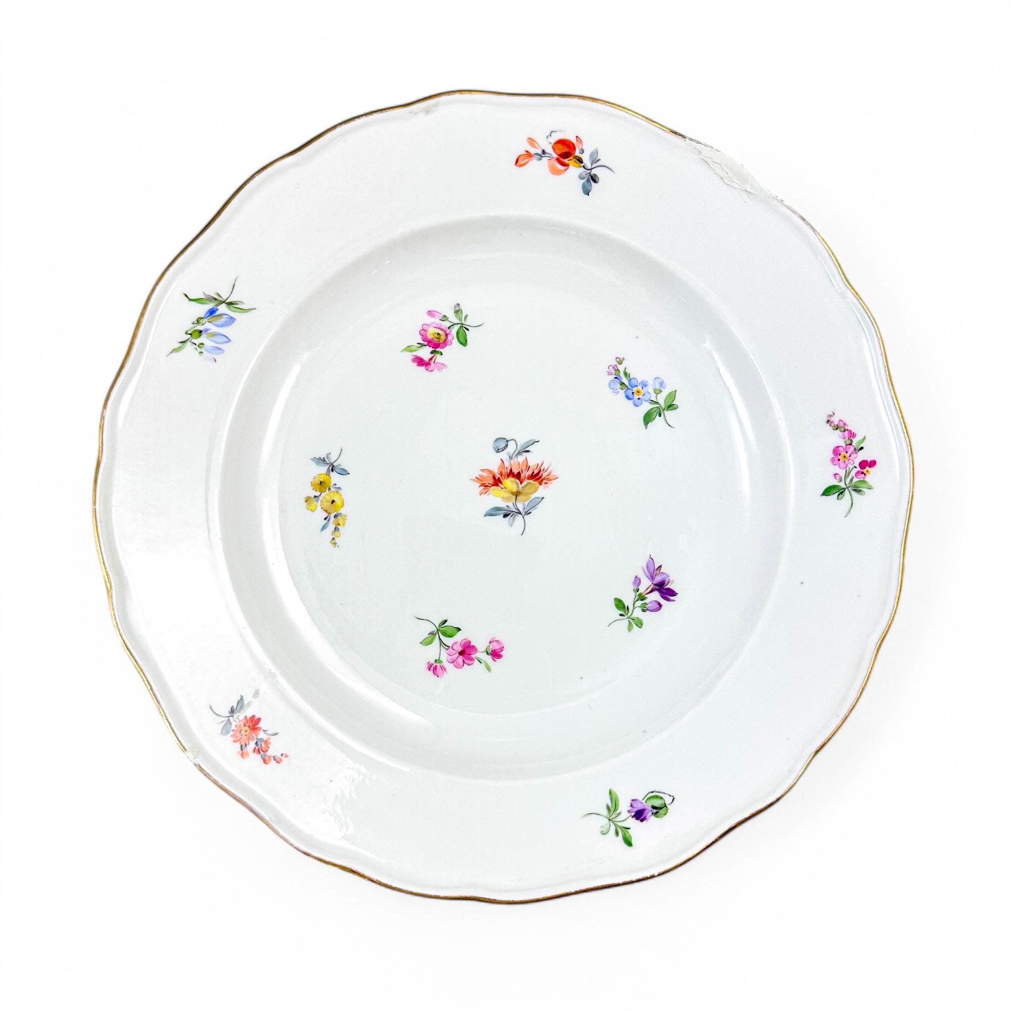 Antique Meissen Streublumen porcelain plates set of 3 hand painted floral German china 1880s