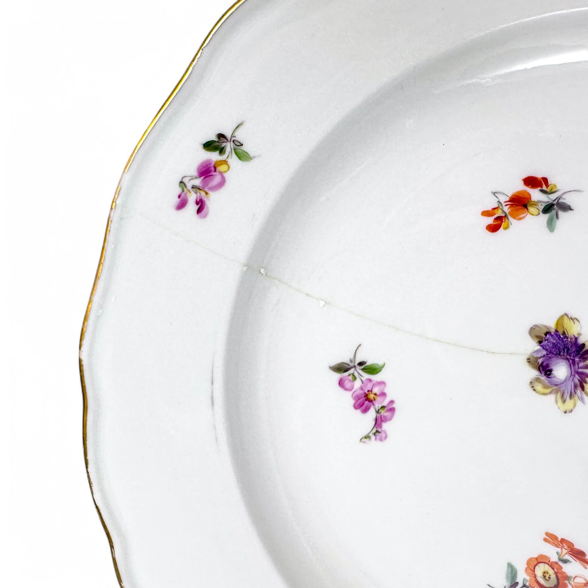 Antique Meissen Streublumen porcelain plates set of 3 hand painted floral German china 1880s