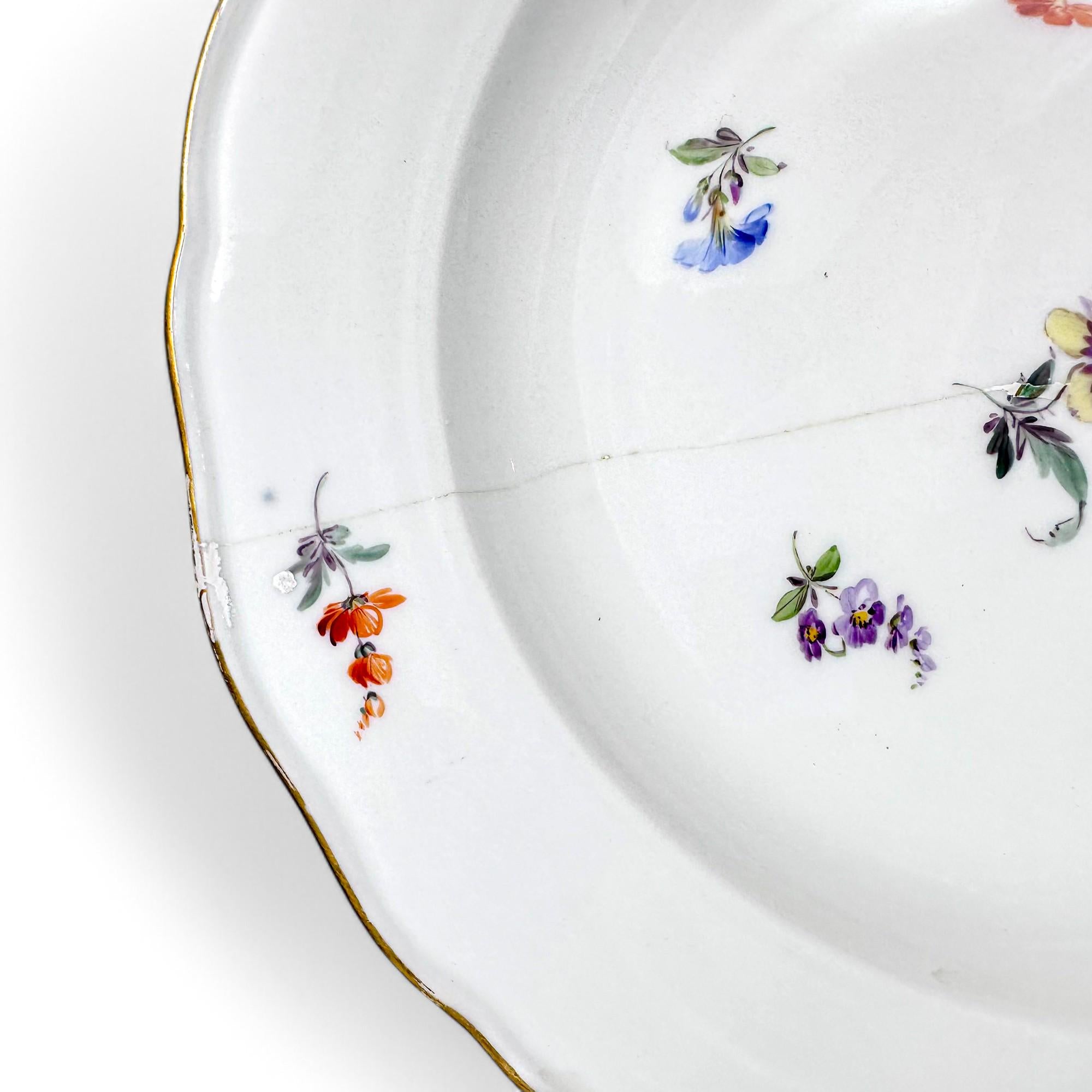 Antique Meissen Streublumen porcelain plates set of 3 hand painted floral German china 1880s
