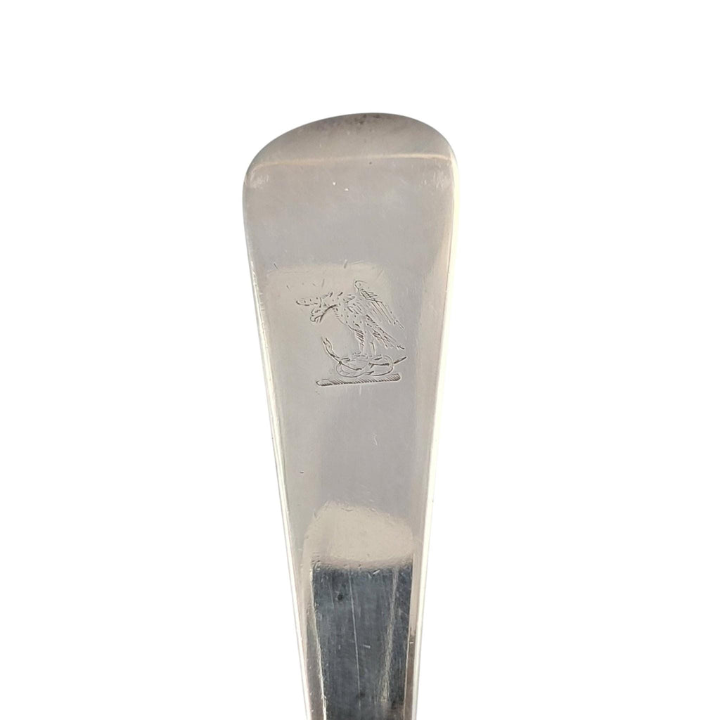 Georgian sterling silver soup ladle, Old English pattern London 1800, antique armorial silver serving spoon