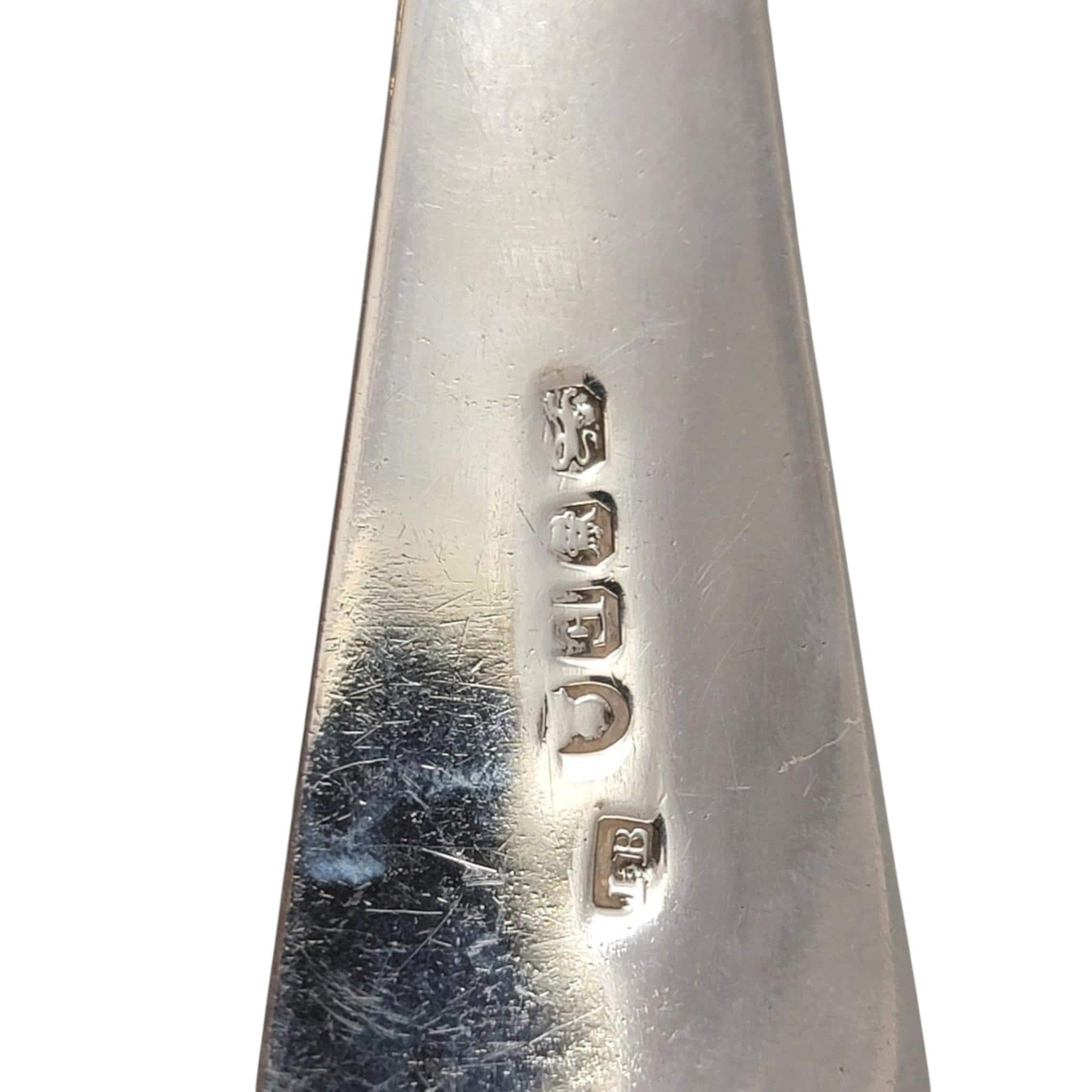 Georgian sterling silver soup ladle, Old English pattern London 1800, antique armorial silver serving spoon