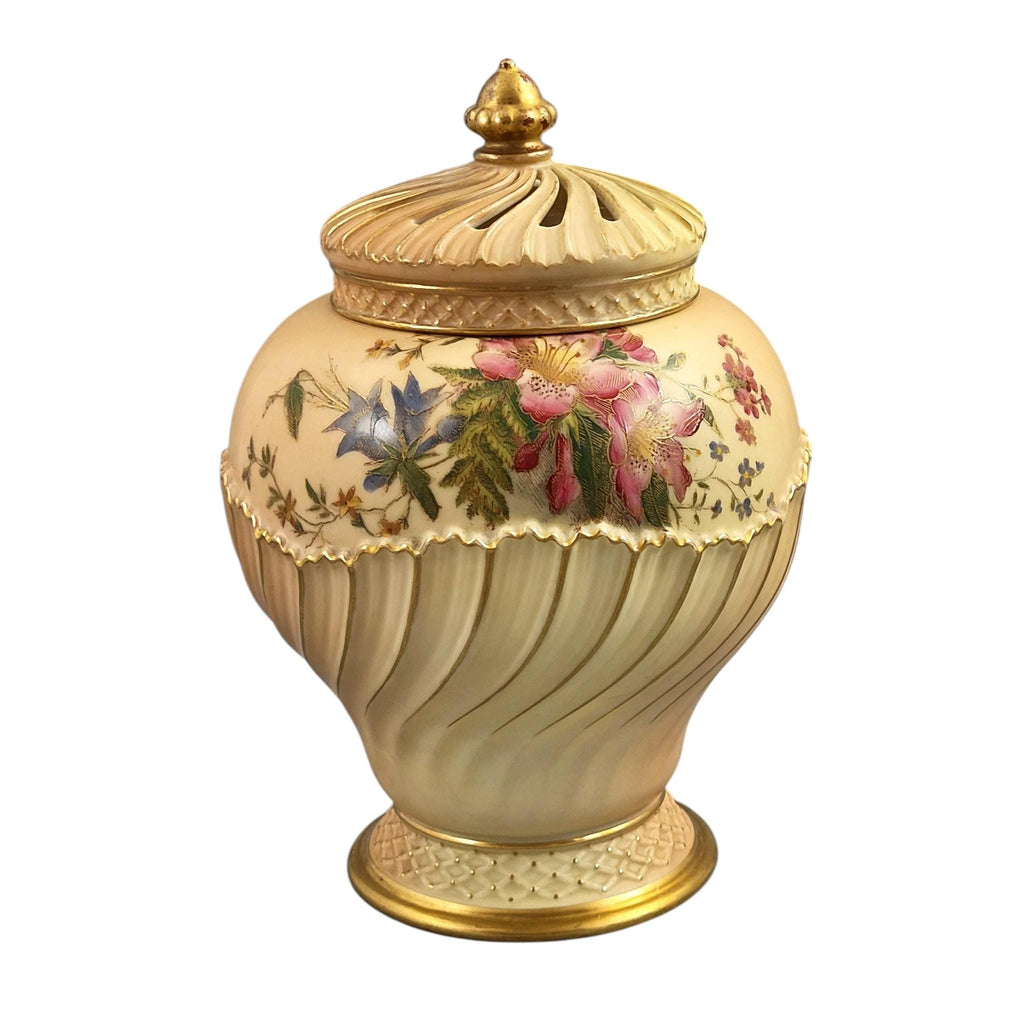Antique Royal Worcester blush ivory pot-pourri jar and cover floral porcelain vase shape 1720 England 1903