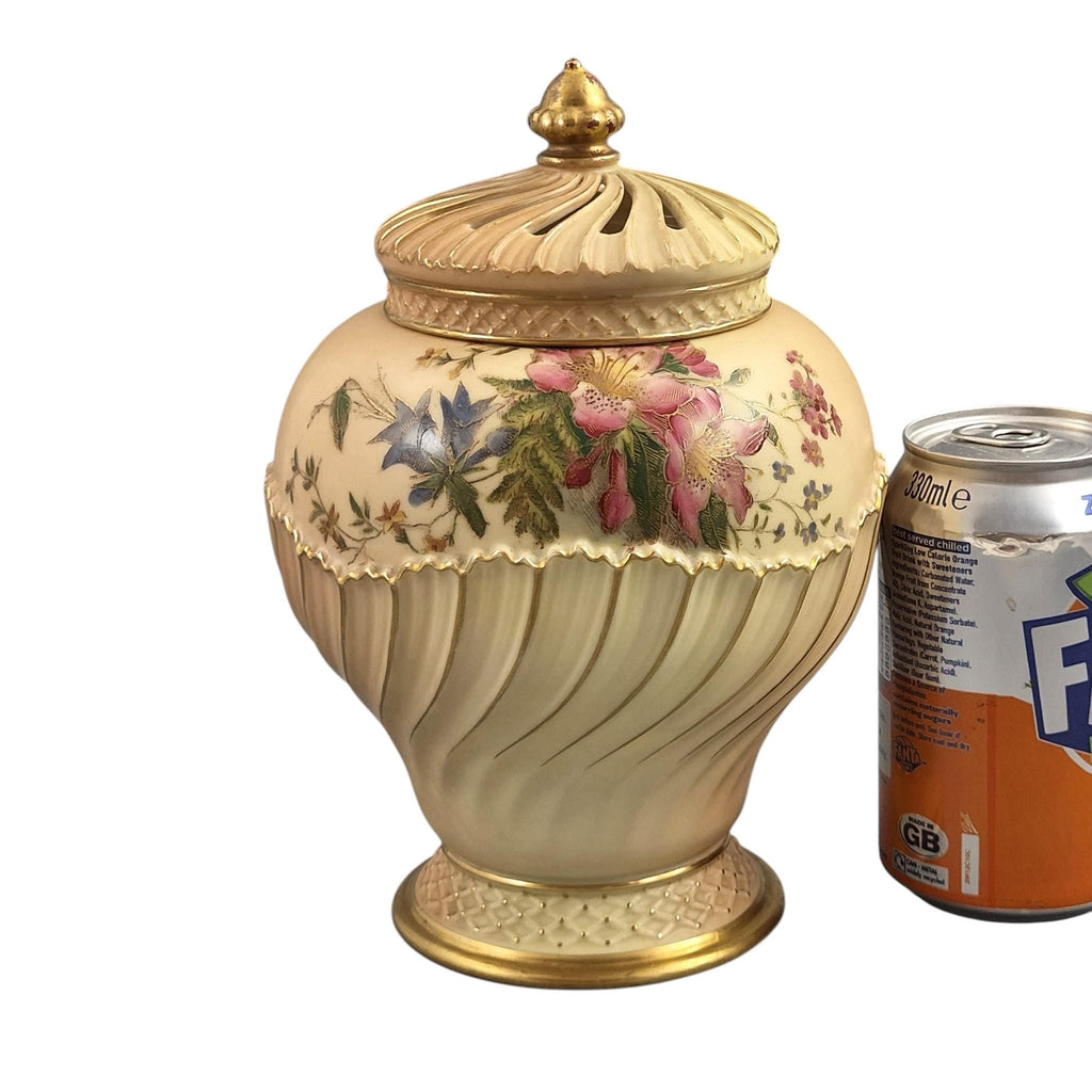 Antique Royal Worcester blush ivory pot-pourri jar and cover floral porcelain vase shape 1720 England 1903