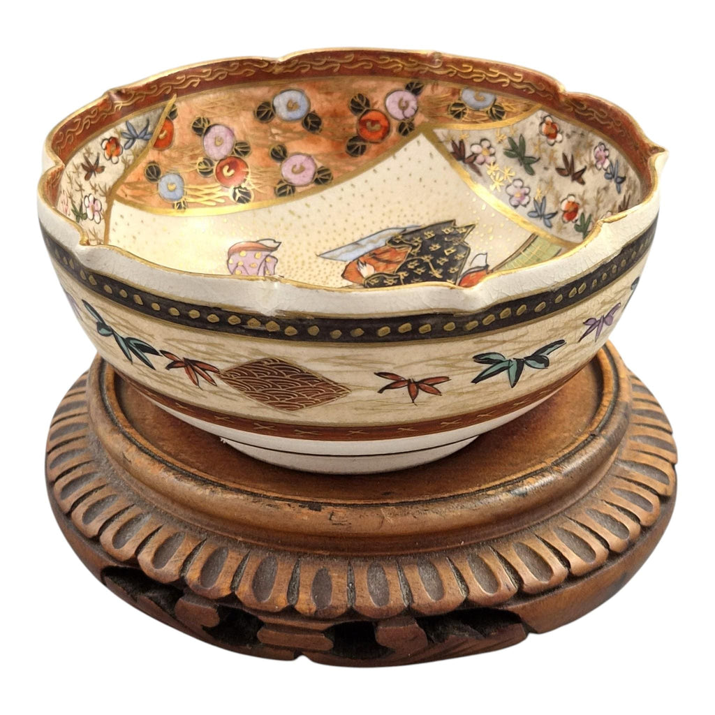 Antique Japanese Satsuma Hanami bowl Kyoto Meiji period c. 1880–1895 Baizan mark gold gilded cabinet ware
