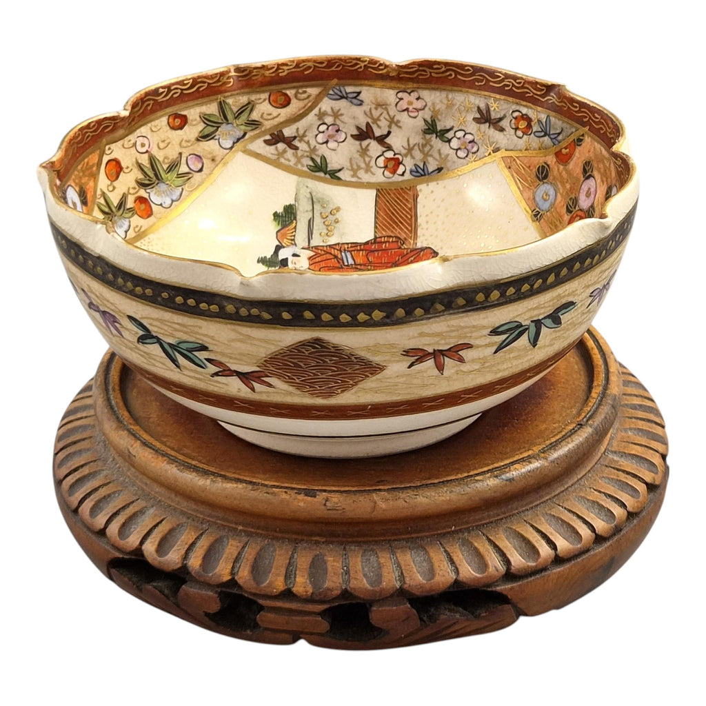 Antique Japanese Satsuma Hanami bowl Kyoto Meiji period c. 1880–1895 Baizan mark gold gilded cabinet ware