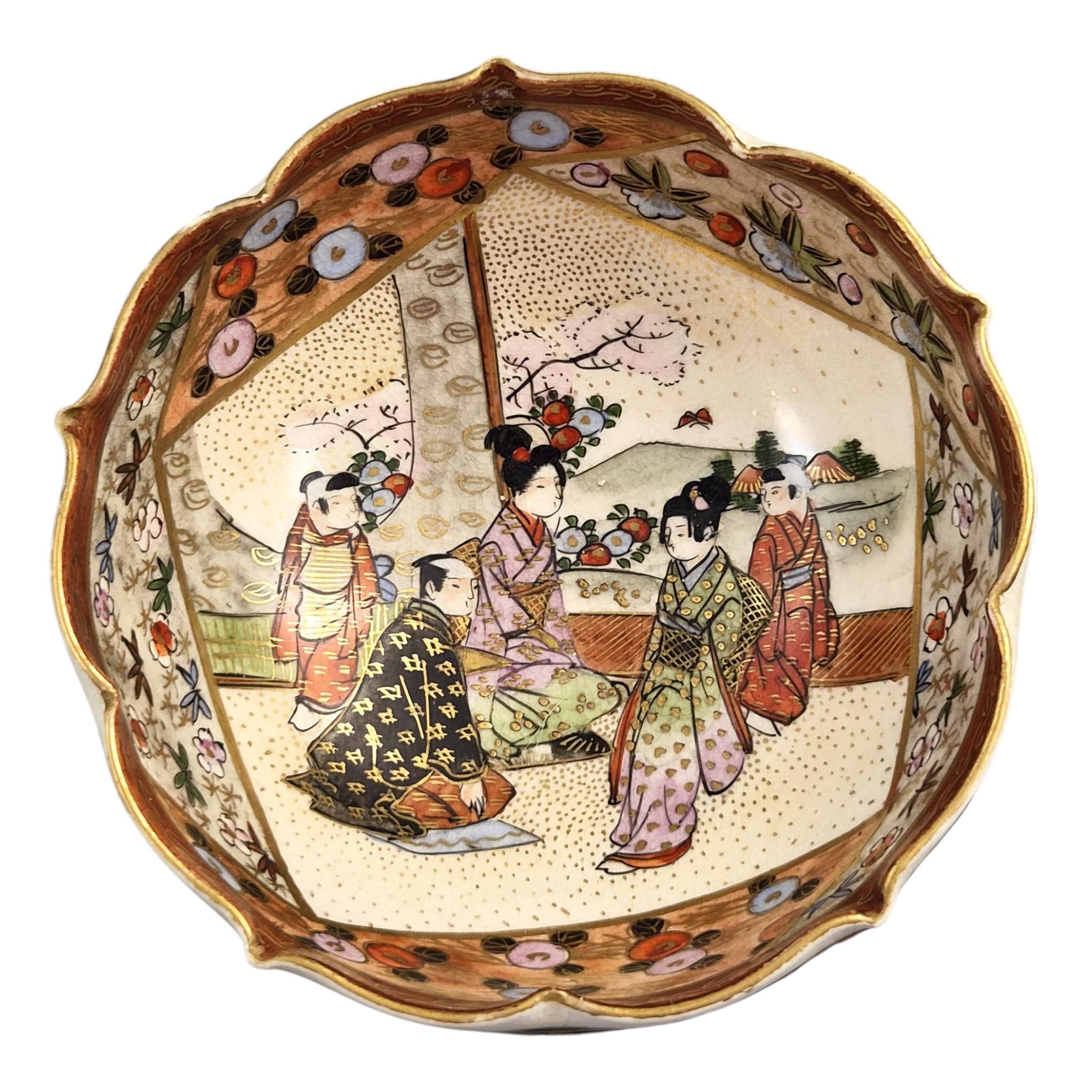Antique Japanese Satsuma Hanami bowl Kyoto Meiji period c. 1880–1895 Baizan mark gold gilded cabinet ware