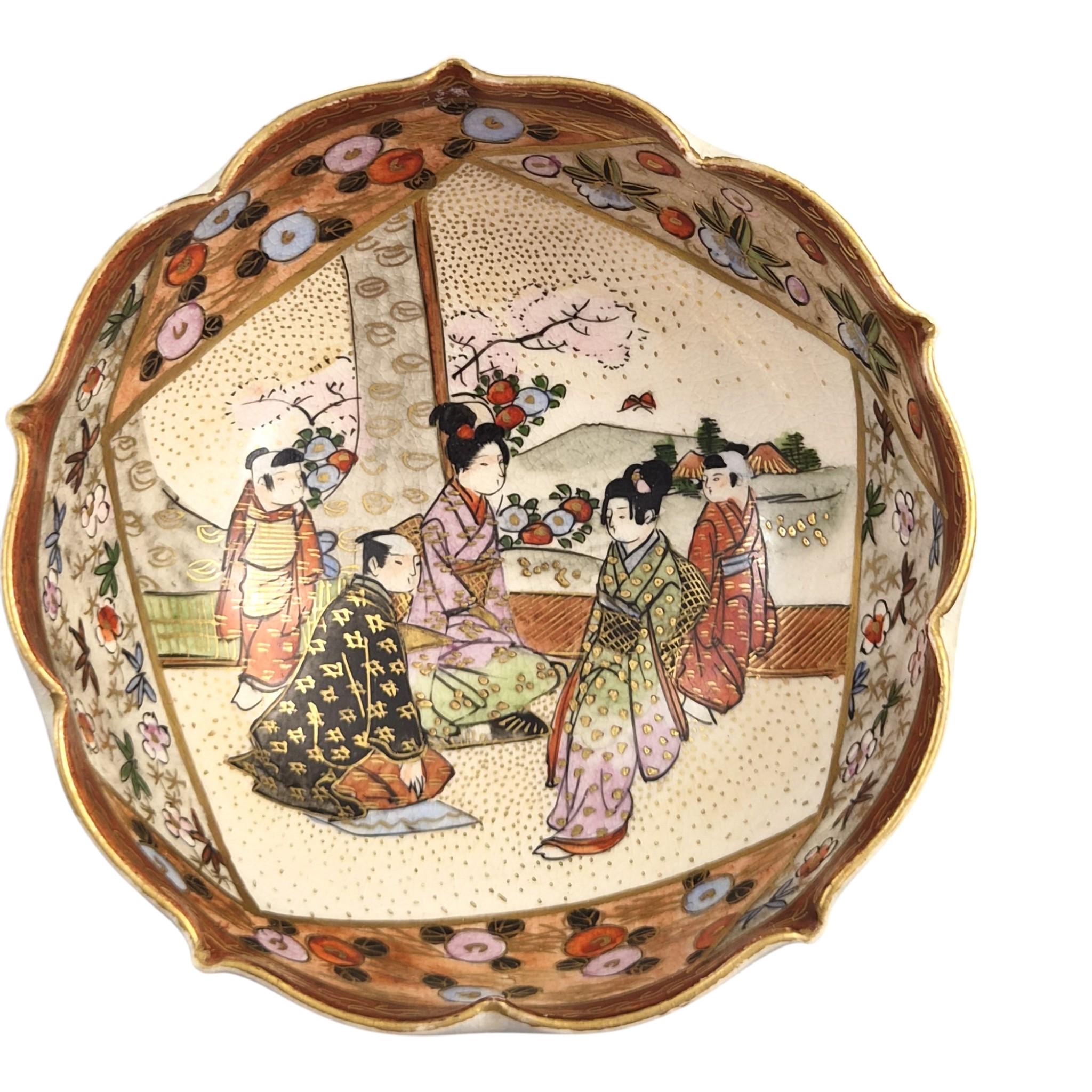 Antique Japanese Satsuma Hanami bowl Kyoto Meiji period c. 1880–1895 Baizan mark gold gilded cabinet ware