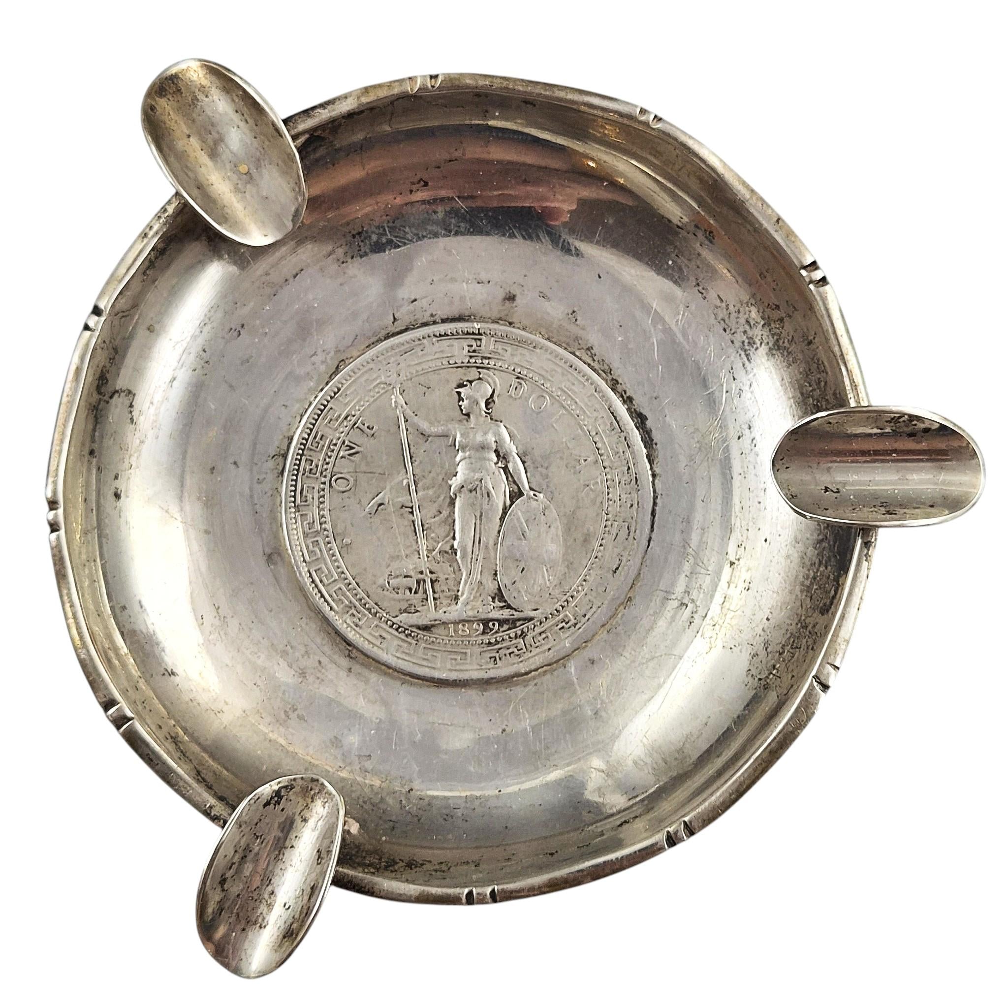 Lee Yee Hing sterling silver coin-inset ashtray with 1899 Trade Dollar, Hong Kong c.1920
