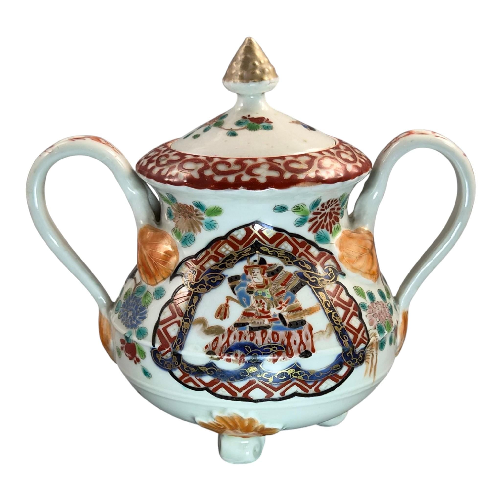 Rare Japanese Imari Sugar Bowl, Hichozan Fukagawa, Samurai Decor, c.1870–1880