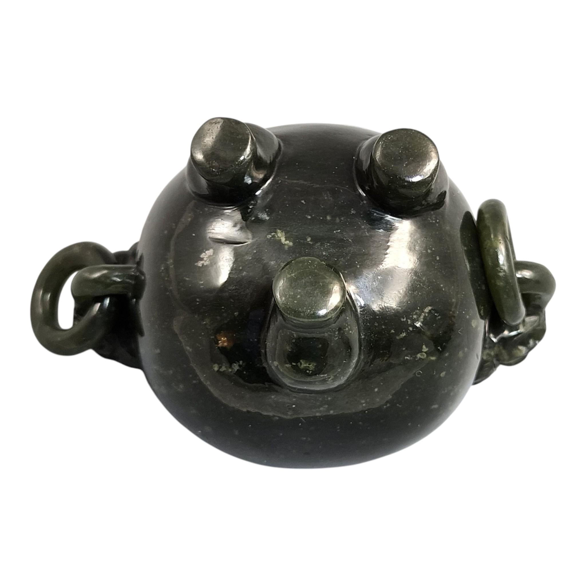 Antique Chinese Jade Tripod Incense Burner with Foo Dog Cover, c. 1900–1920
