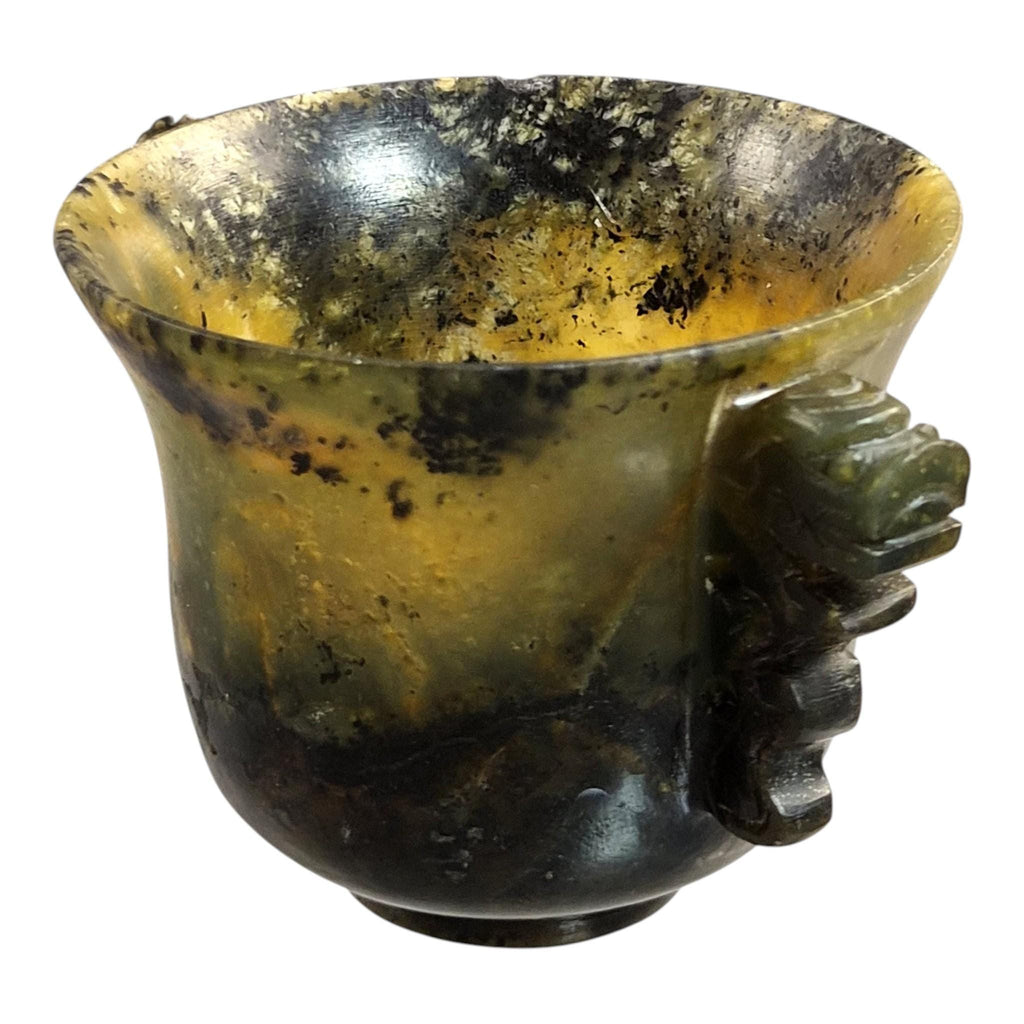 Antique Chinese Nephrite Archaistic Cup with Taotie Handles c. 1900–1910